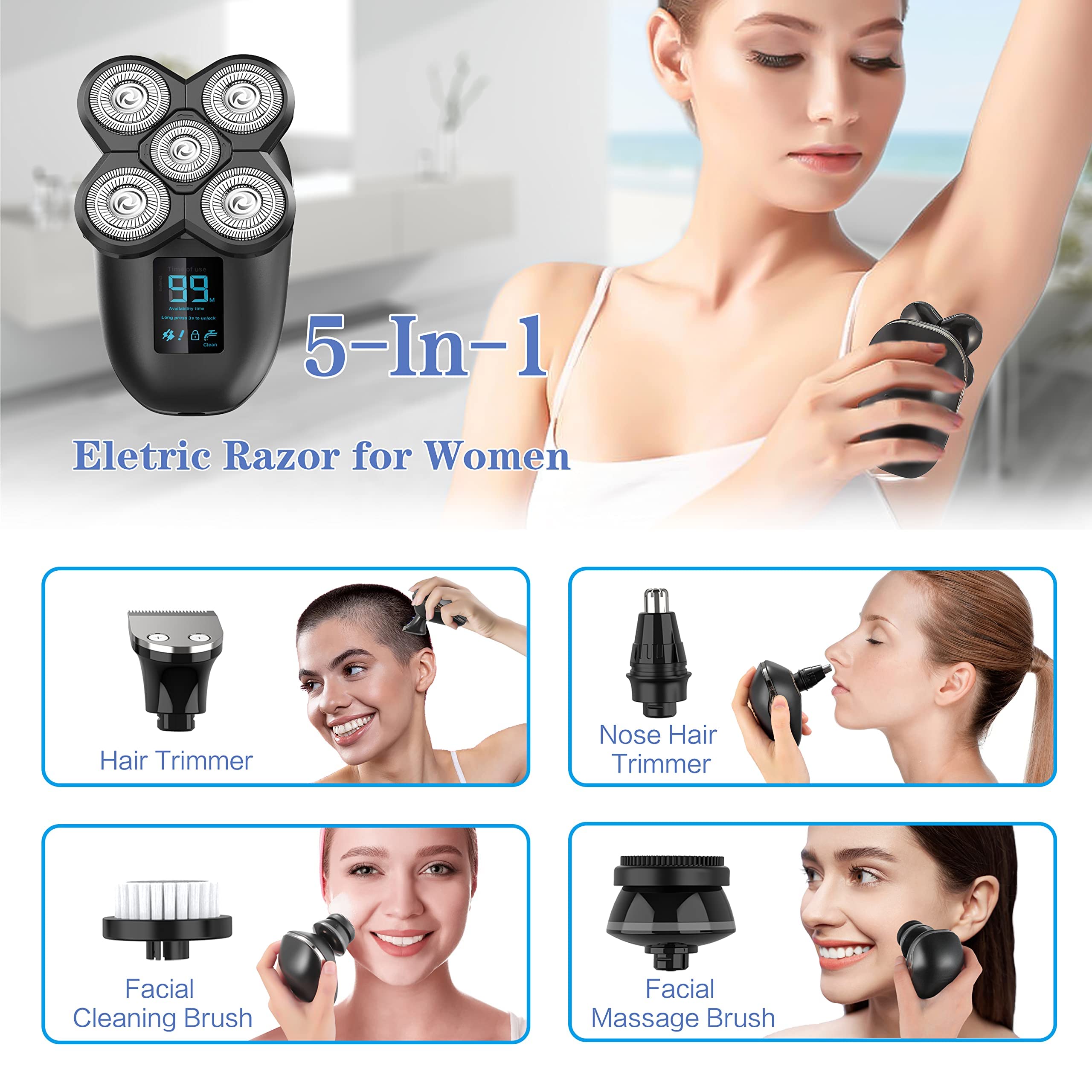 Best Electric Razors for Women - Cordless Painless Hair Removal Shaver for Face, Legs, Bikini & Body - Rechargeable Rotary Shaver Kit for Smooth Skin at Home & Travel