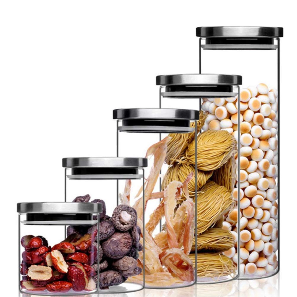 Hemoton 600ml Airtight Glass Jars with Stainless Steel Lid - Food Storage Containers for Coffee, Tea, Spices & Dry Goods | Kitchen Pantry Organization & Home Decor (9.5x11cm)