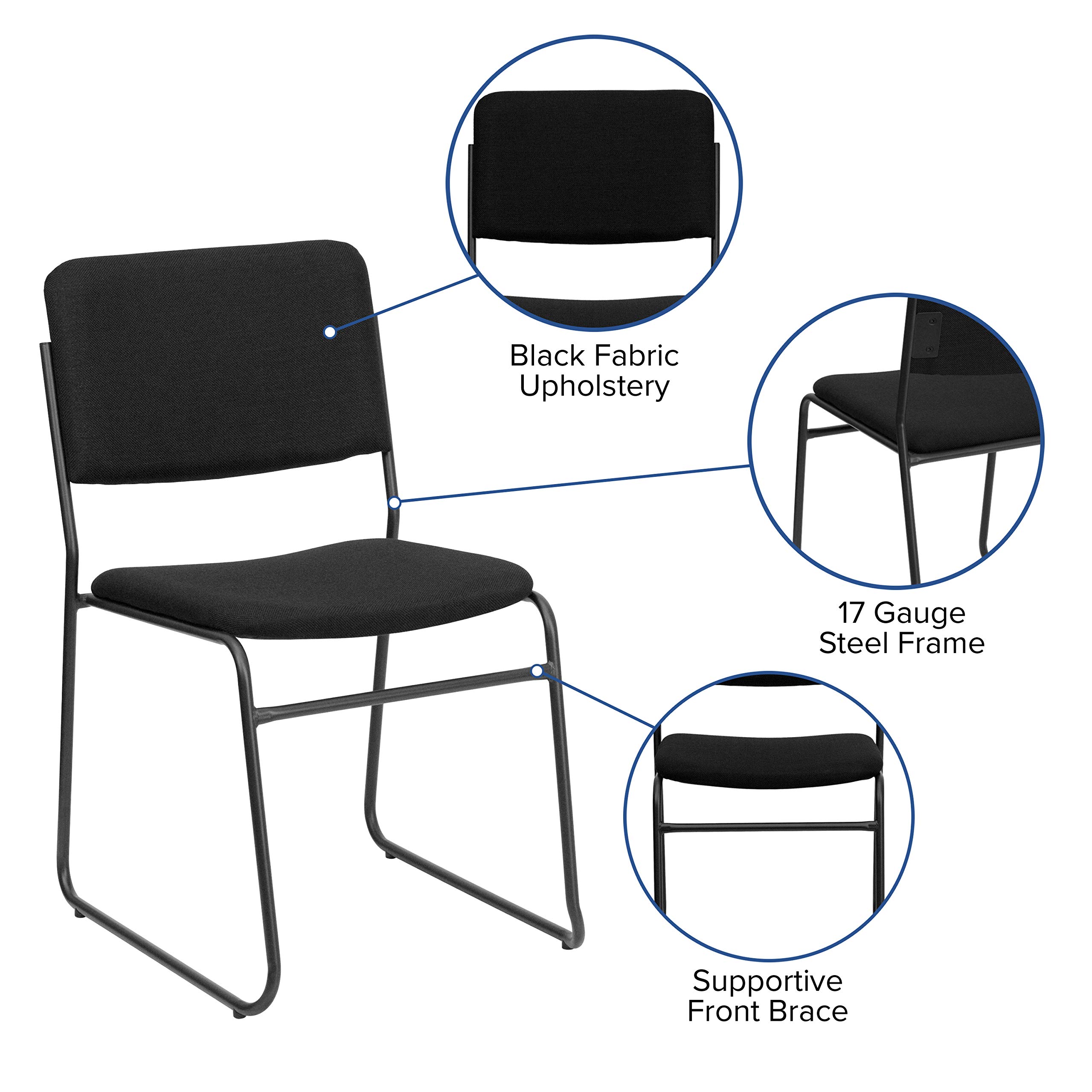 EMMA + OLIVER Heavy Duty Stacking Chairs 500 lb Capacity - Black Fabric Commercial Dining Chairs for Restaurants, Events, and Home Use