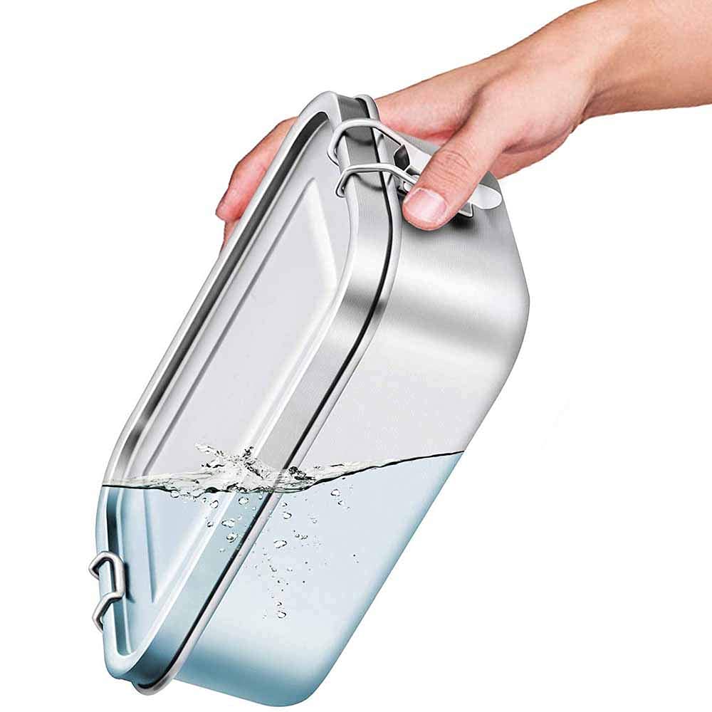 Stainless Steel Lunch Box 800ml - Eco-Friendly Bento Box with Divider, Cutlery & Leak-Proof Clips for Adults & Kids | Perfect for School, Office & Picnic Meals