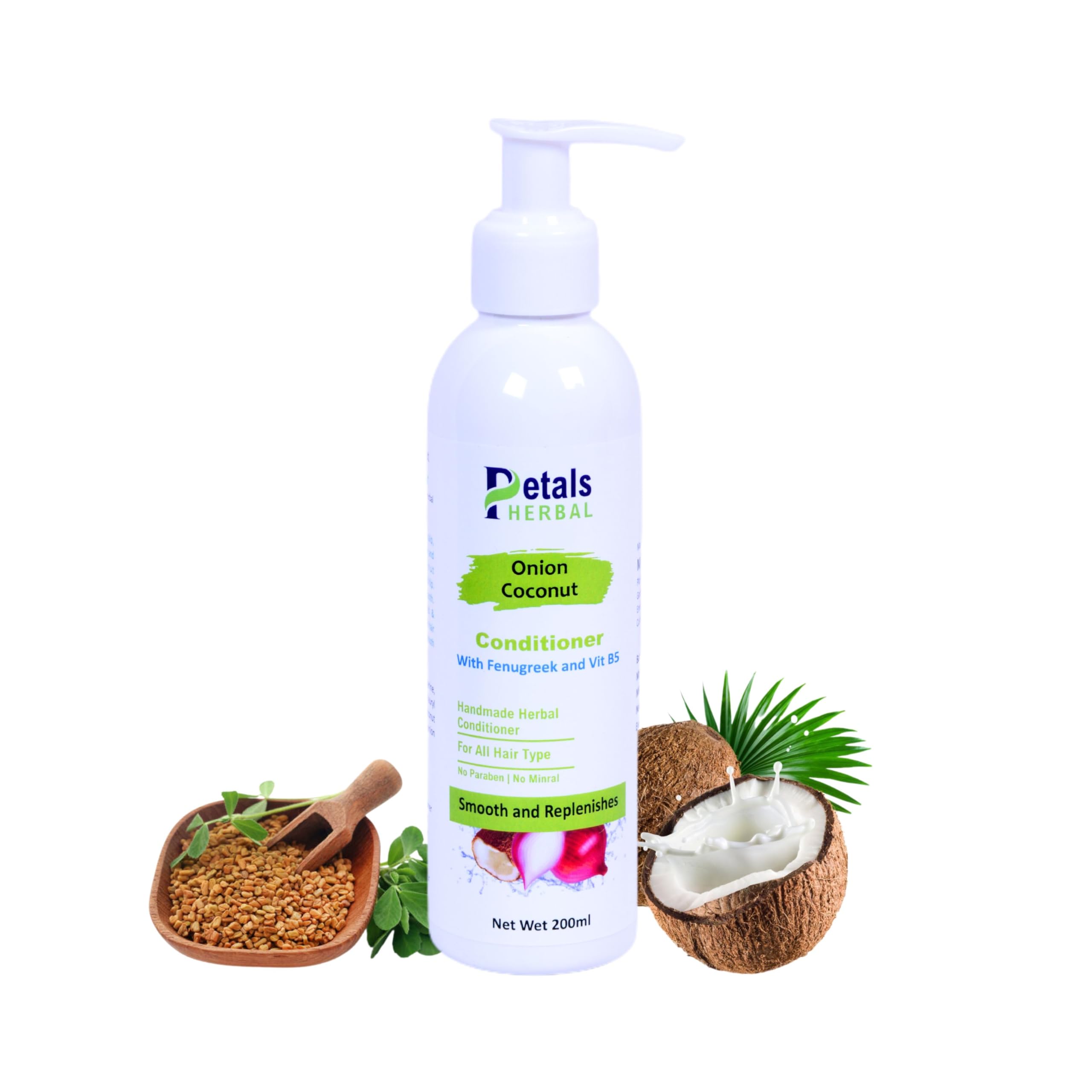 Petals Herbal Onion Coconut Hair Conditioner 200ml - Promotes Hair Growth & Reduces Hair Fall | Natural Treatment for Dry, Damaged Hair | Perfect for Daily Use & Scalp Care