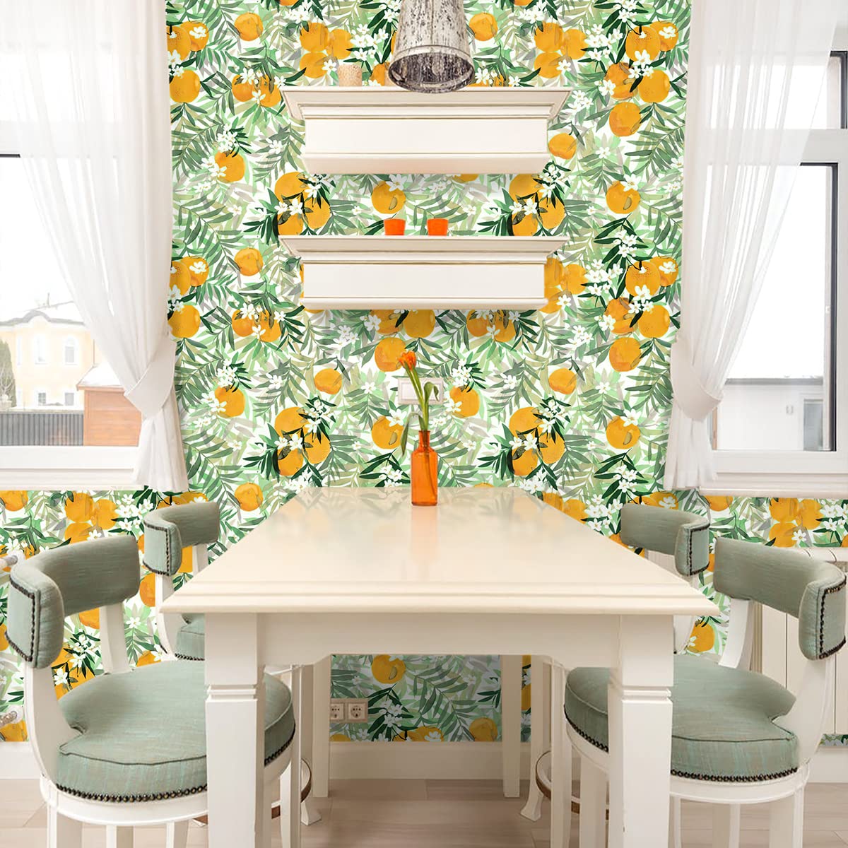 Jeweluck Peel and Stick Wallpaper - Self-Adhesive Orange Wallpaper for Cabinets, 17.7
