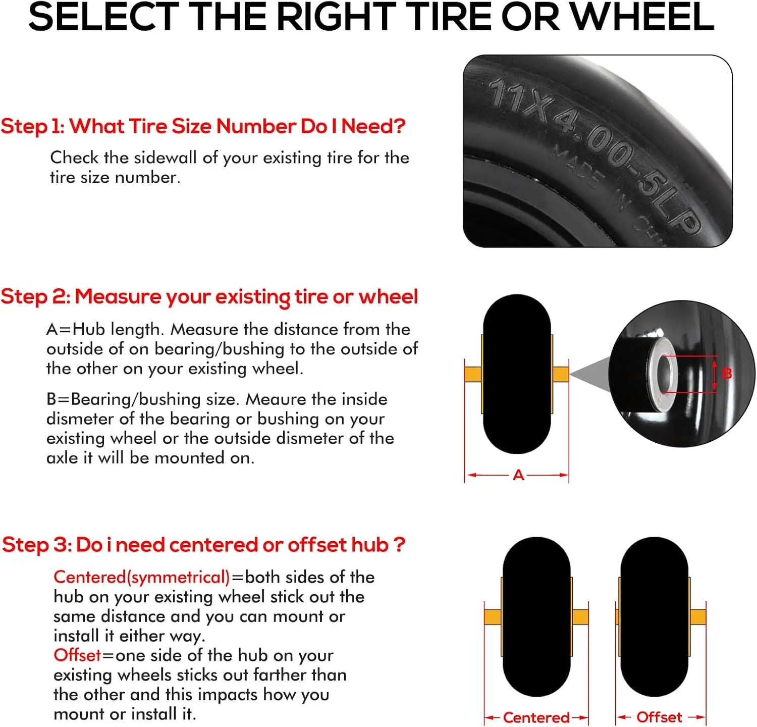 2PCS 11x4.00-5 Flat Free Lawn Mower Tires on Wheels – Universal Fit for Zero Turn Mowers, 3/4