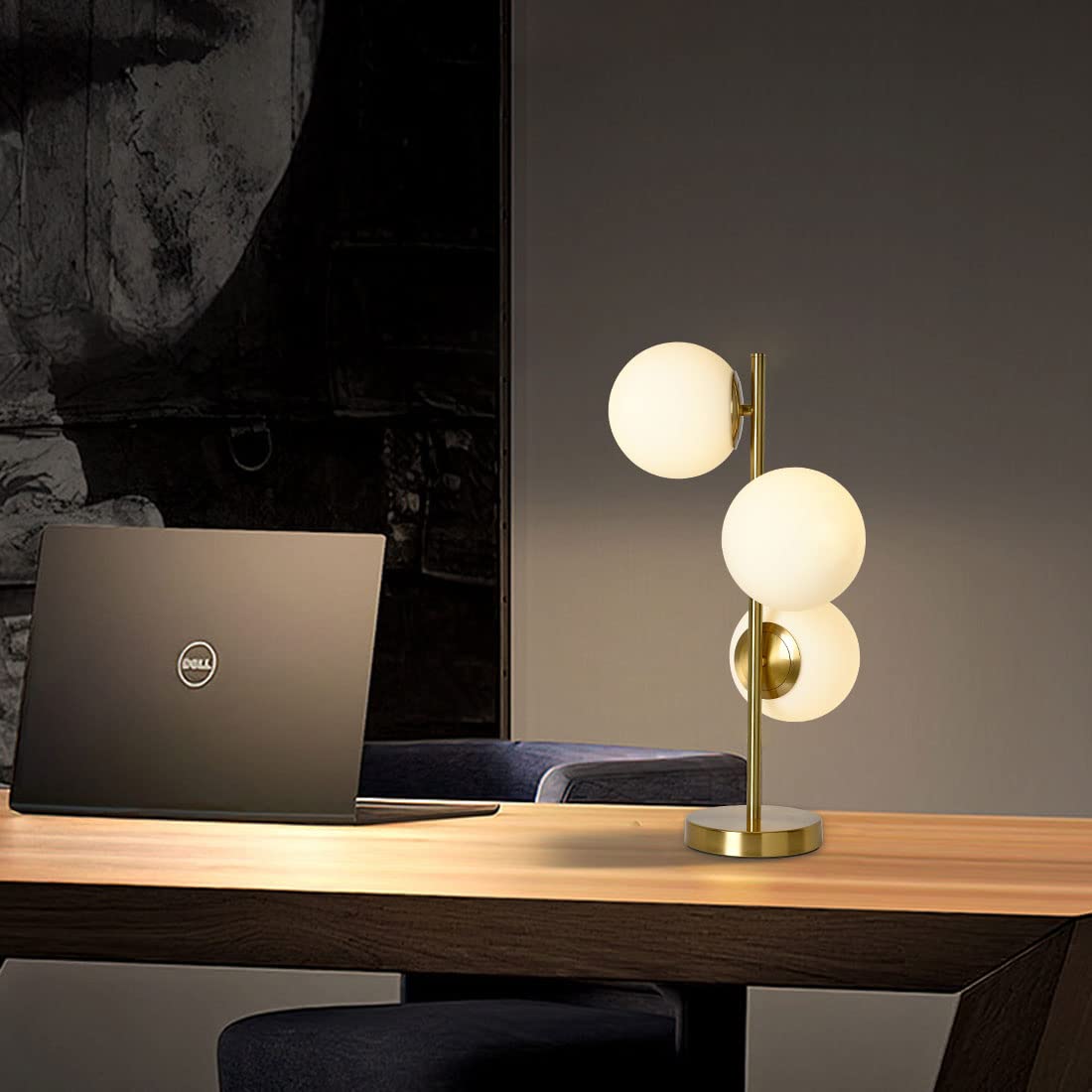 Modern 3-Light Gold Glass Desk Lamp with White Frosted Globe Shade - Plug in Reading Lamp for Bedroom, Living Room, Nightstand & Study - Perfect for Cozy Reading Nooks, Home Office Lighting and Bedside Ambience (3-Light)
