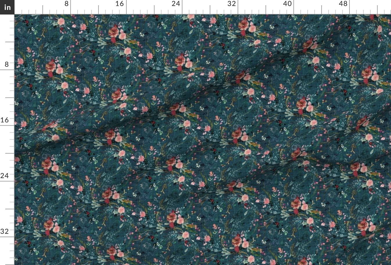 Fable Floral Teal Flowers Christmas Rose Wildflowers Bohemian Roses Printed Minky Fabric by The Yard - Soft Sewing Fabric for Baby Blankets, Quilt Backing & Plush Toys - Perfect for DIY Crafts, Nursery Decor & Holiday Projects