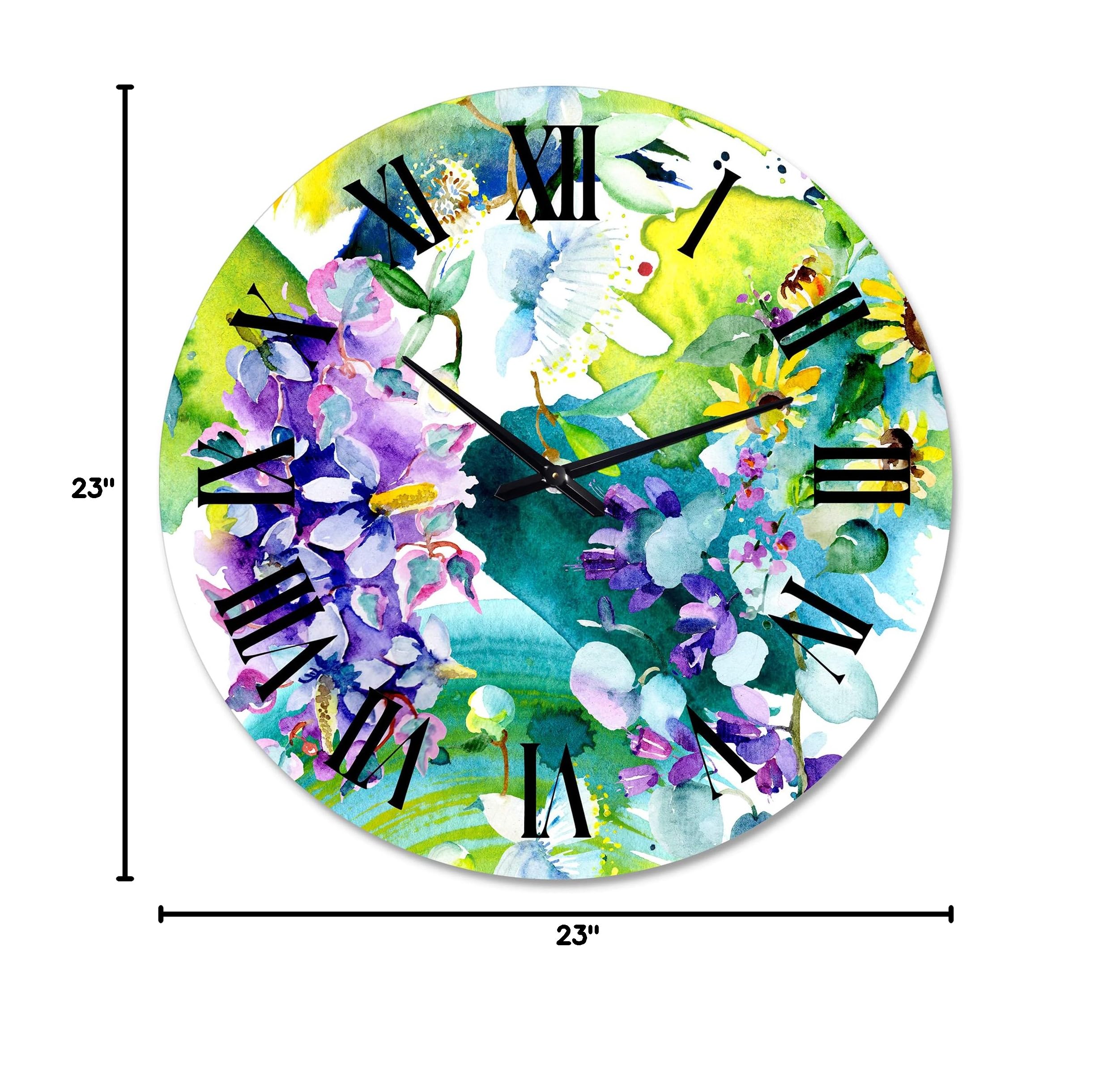 Farmhouse Wall Clock with Bouquet of Wildflowers & Sunflowers - Large Floral Botanical Wall Decor for Kitchen, Living Room, Bedroom & Office | Perfect for Home, Farmhouse & Rustic Interior Design