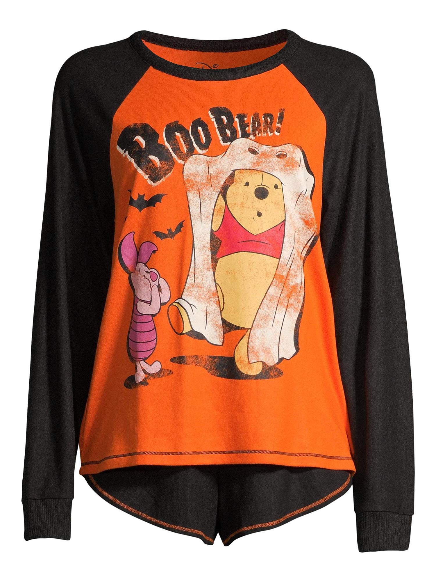 Women's Winnie The Pooh Halloween Pajama Set - Cute Cartoon Sleepwear Top & Shorts for Cozy Nights, Halloween Costume Party, and Disney Themed Sleepovers