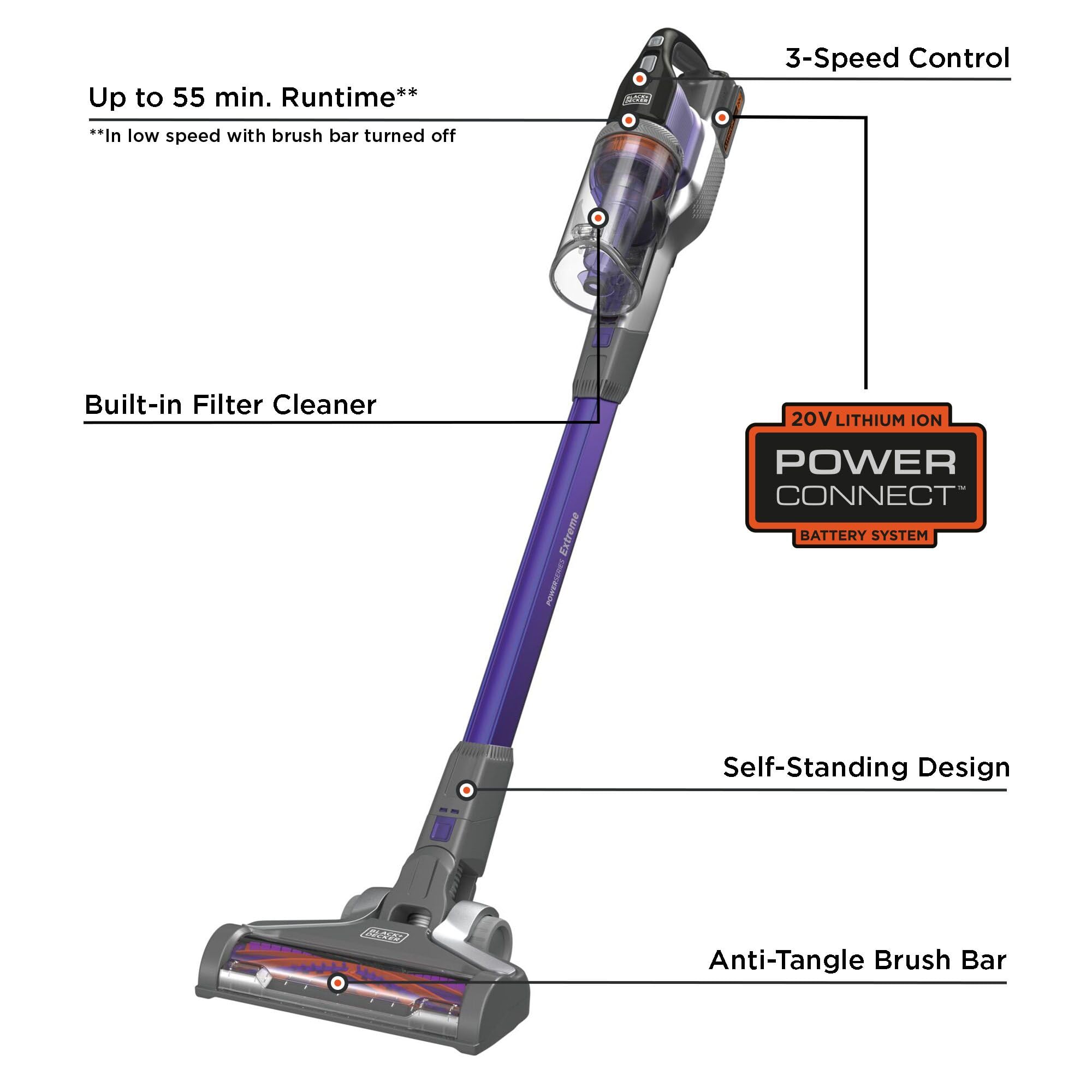 BLACK+DECKER Powerseries Extreme Cordless Stick Vacuum Cleaner for Pet Hair & Home Cleaning - Lightweight, Powerful Suction, 20V Lithium Battery (BSV2020P) - Perfect for Hard Floors, Carpets & Pet Owners
