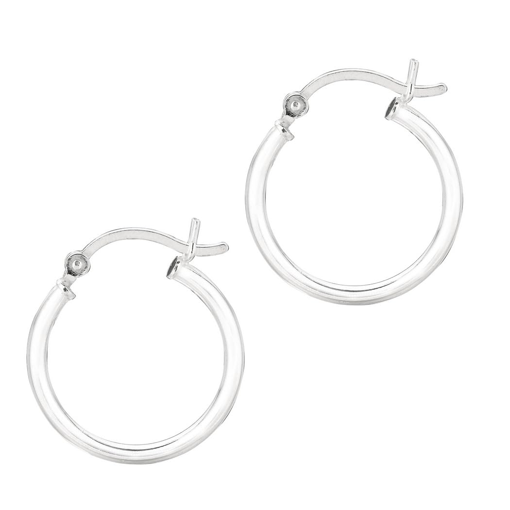 925 Sterling Silver Rhodium Plated Shiny Round Hoop Earrings with Secure Hinged Clasp - Elegant Women's Jewelry for Everyday Wear, Parties & Special Occasions
