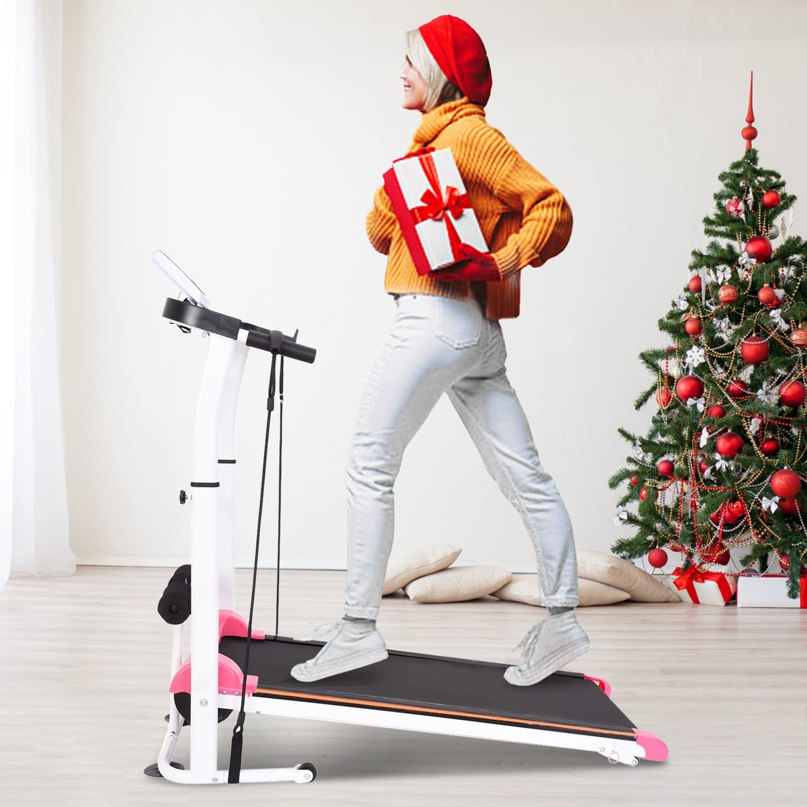 Foldable Mini Two-Wheel Manual Walking Treadmill with Sit-Up Function - Adjustable Home Exercise Equipment for Small Spaces, Office & Apartment Workouts