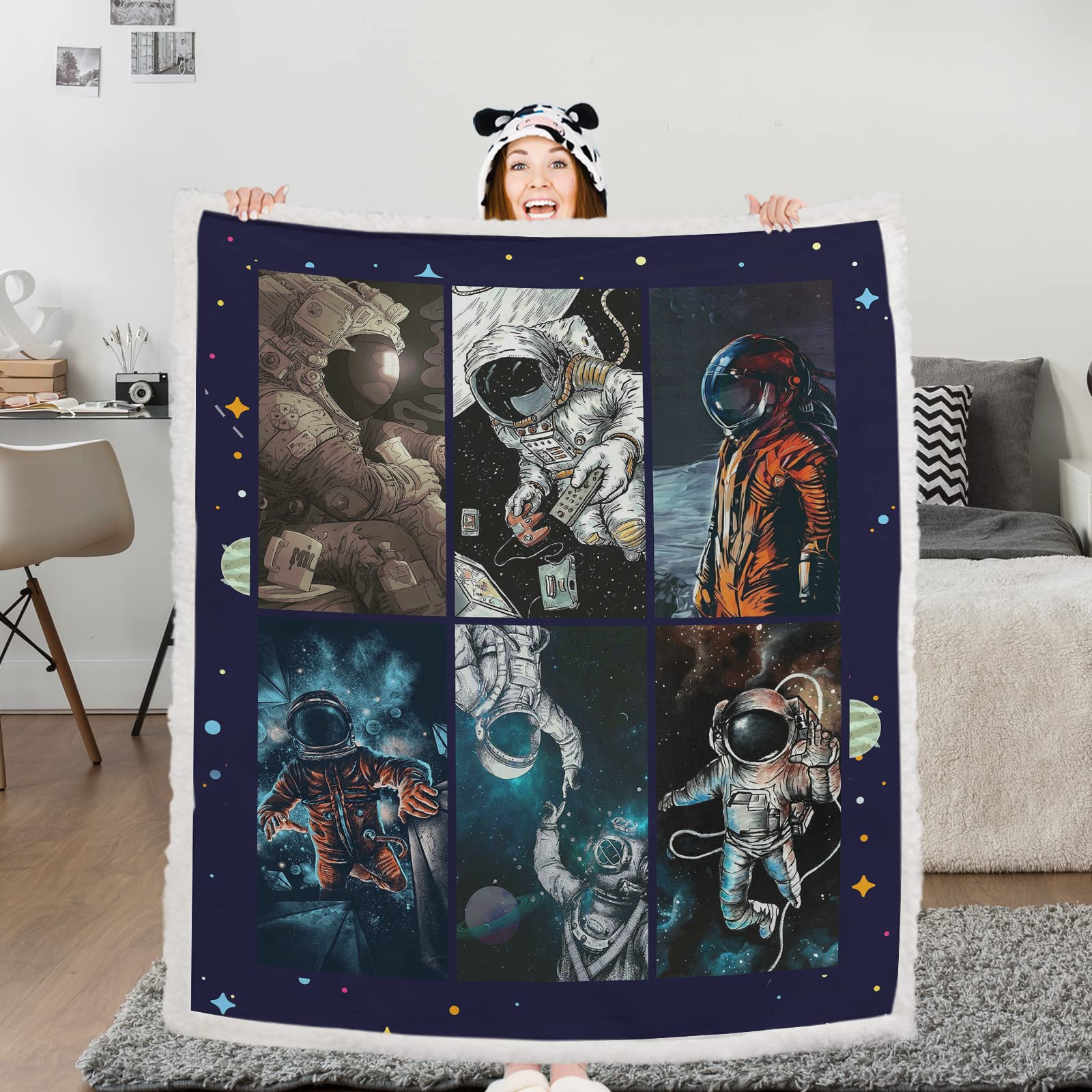 BEDMUST Astronaut Blanket for Boys - Outer Space Themed Soft Fleece Throw Blanket (50x60 inches) - Warm & Cozy for Sofa, Chair, Bed, Office - Perfect for Kids' Rooms, Movie Nights & Space-Themed Decor