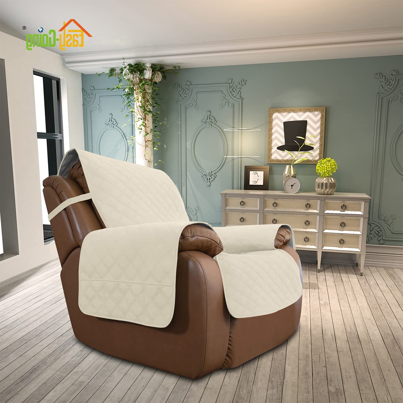 Waterproof Oversized Recliner Chair Cover - Non-Slip Sofa Slipcover for Living Room, Washable Furniture Protector for Pets & Kids (Dog, Cat) - Ivory - Perfect for Family Gatherings, Movie Nights & Pet-Friendly Homes