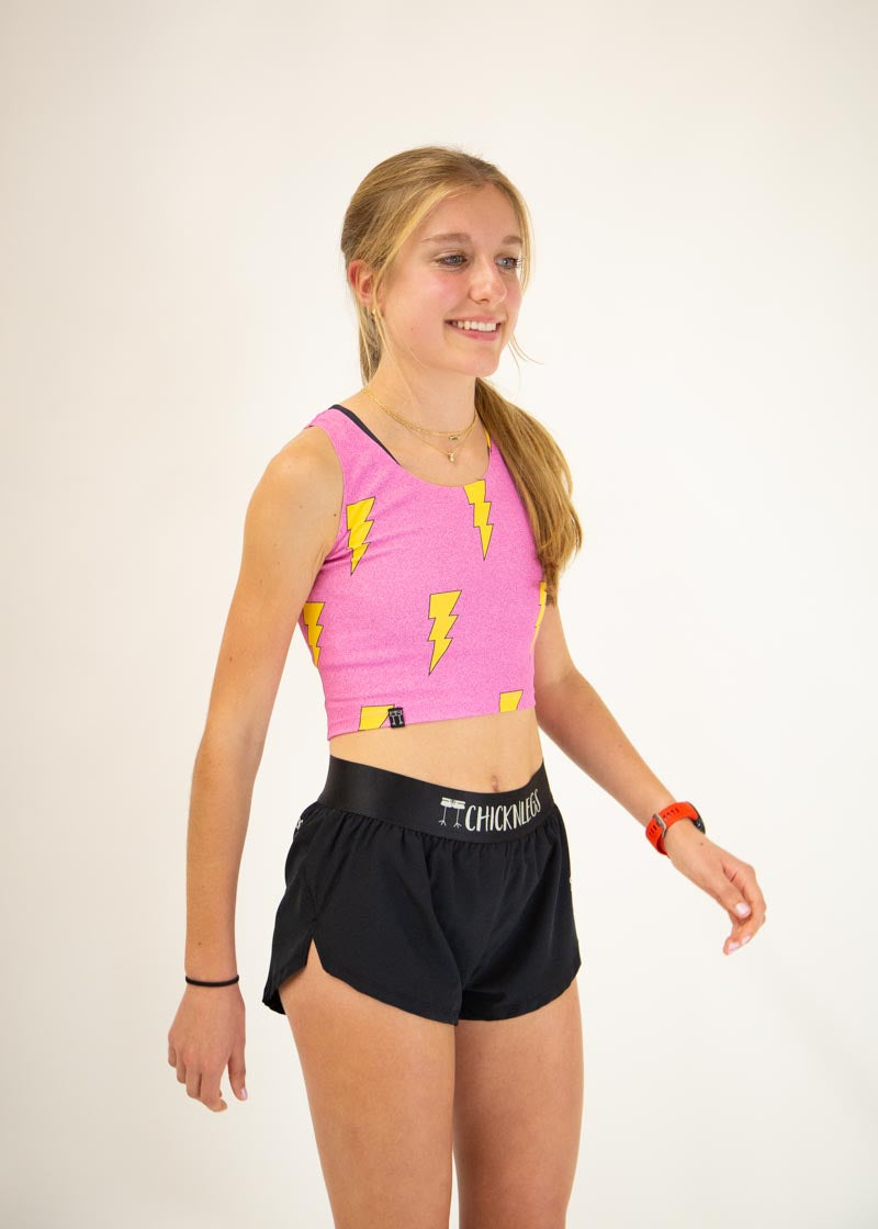Pink Bolts PWR Crop Top - Women's Workout Tank Top for Yoga, Running & Gym - Breathable & Comfortable Fitness Apparel