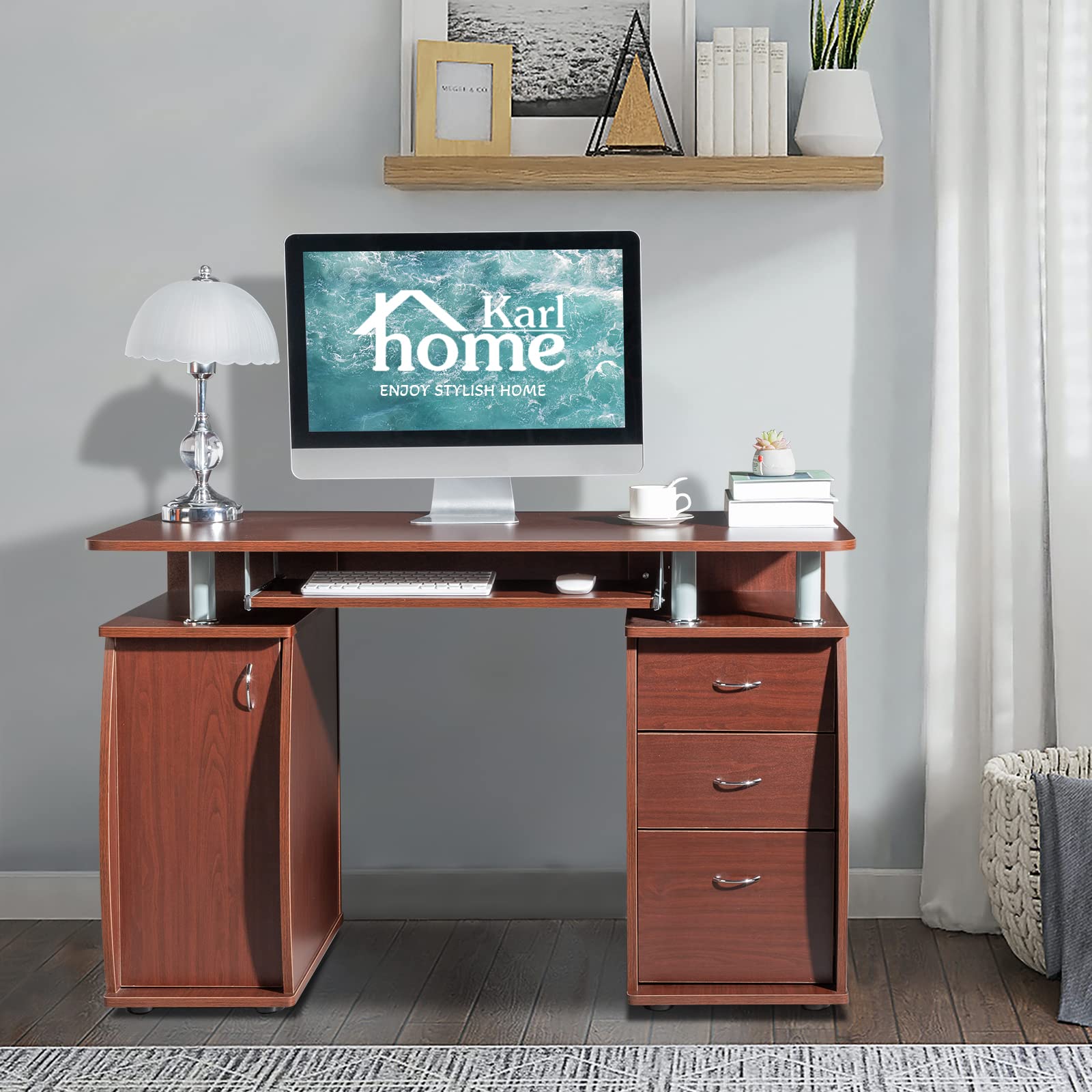 Karl Home Computer Desk with Drawers & Storage Cabinet - Small Office Desk PC Laptop Workstation for Home Office, Studio, Apartment | Space-Saving Workstation for Remote Work, Gaming & Study