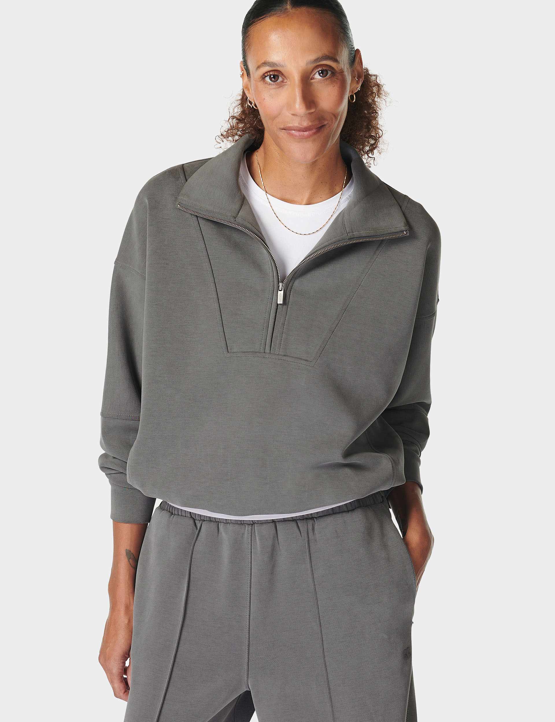 Premium Sand Wash Funnel Neck Half Zip Sweatshirt for Men & Women | Soft Charcoal Grey Pullover | Gym, Lounge & Casual Wear