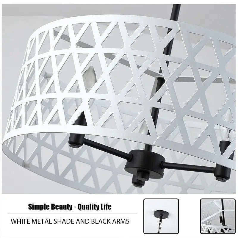 Modern Black and White Drum Chandelier - Elegant Ceiling Light Fixture for Dining Room, Bedroom & Living Room Decor