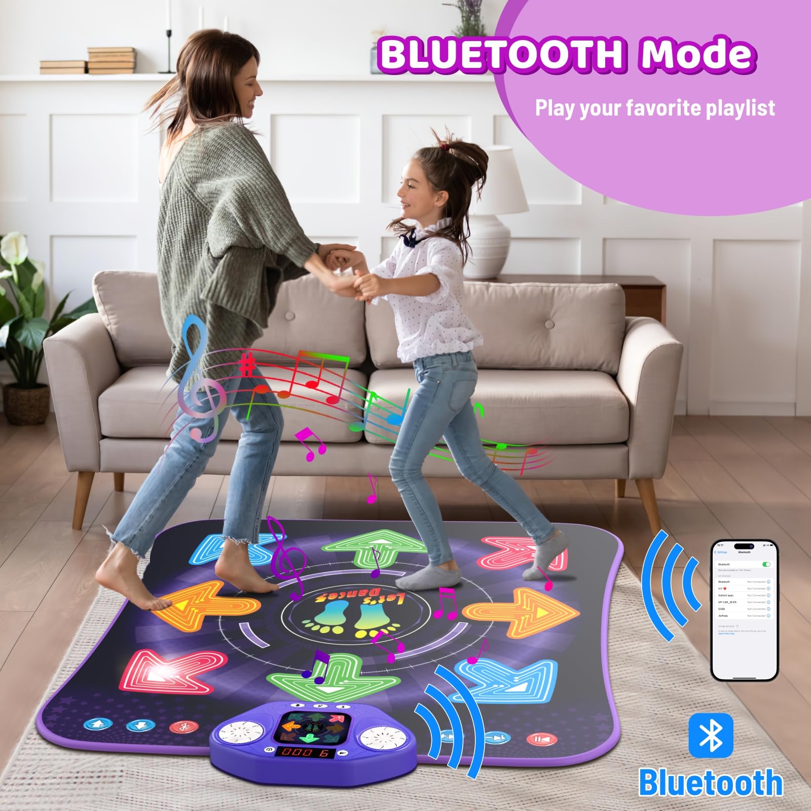 Bluetooth Dance Mat for Kids Ages 3-12 - 8 Light Up Buttons, 7 Game Modes, Music Dance Game Toy - Perfect Christmas & Birthday Gift for Girls & Boys - Fun for Parties, Indoor Play & Family Game Nights
