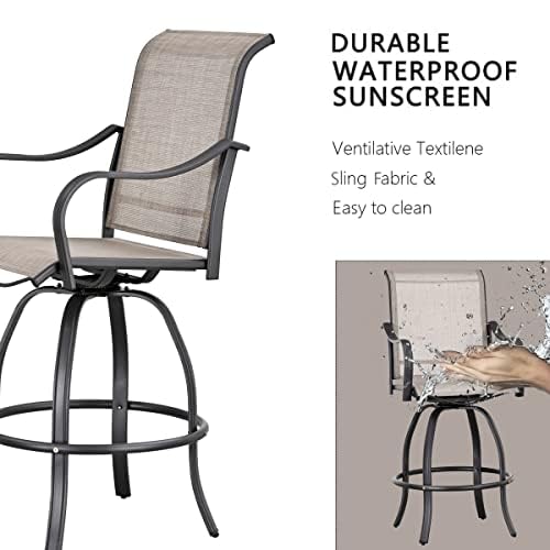 8-Piece Outdoor Patio Swivel Bar Stool Set with 2 Glass Top Tables - All-Weather Bistro Height Dining Chairs for Backyard, Deck, Poolside & Garden (Grey) - Perfect for Entertaining, Lounging & Outdoor Dining