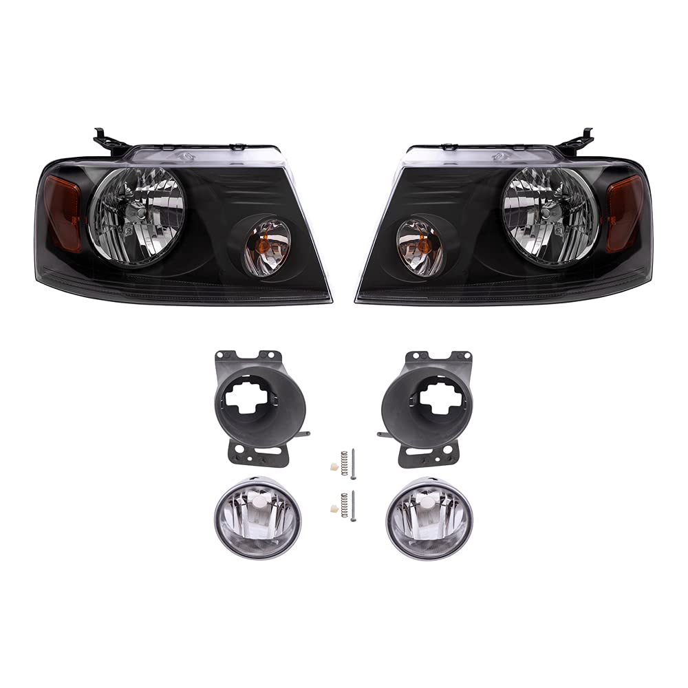 Brock Replacement Headlights Set - Left & Right Driver Passenger Side Fog Lights with Shadow Gray Black Bezel & Mounting Brackets (6-Piece) | Compatible with 2006-2008 Ford F-150 | Perfect for Off-Roading, Night Driving & Truck Upgrades