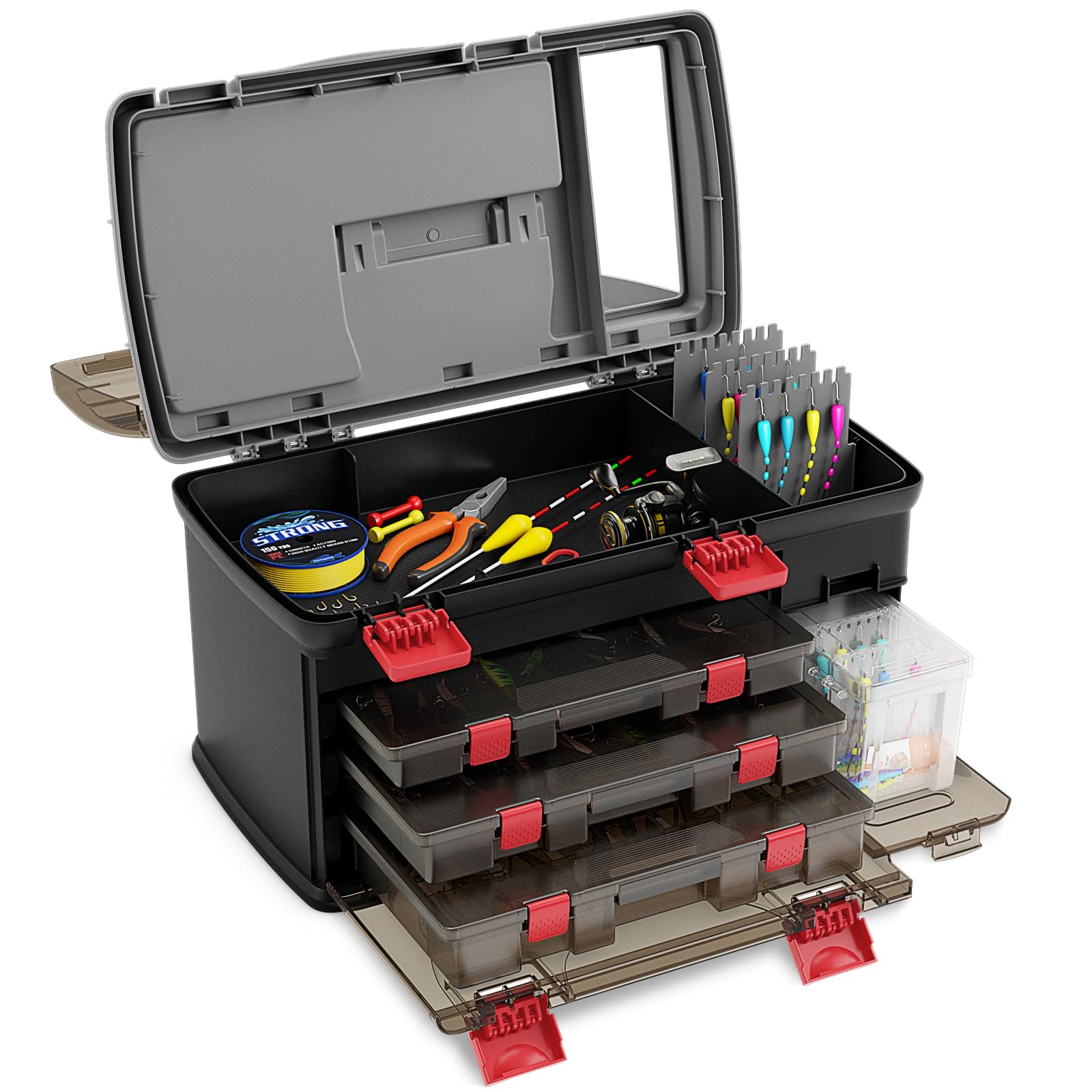 Goplus Large Fishing Tackle Box - Portable Waterproof Storage Organizer with 3 Adjustable Compartments, Side Storage & Double-Layer Top Compartment - Perfect for Fishing Gear, Camping Tools & Outdoor Equipment Organization