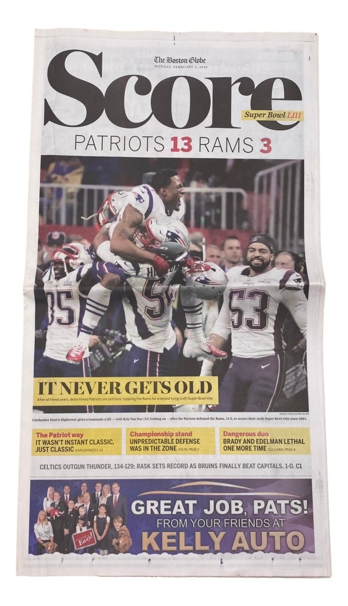 New England Patriots Super Bowl LIII Champions Commemorative Newspaper - The Boston Globe February 4, 2019 Edition | Perfect for Patriots Fans, Sports Memorabilia Collectors, and Football History Enthusiasts