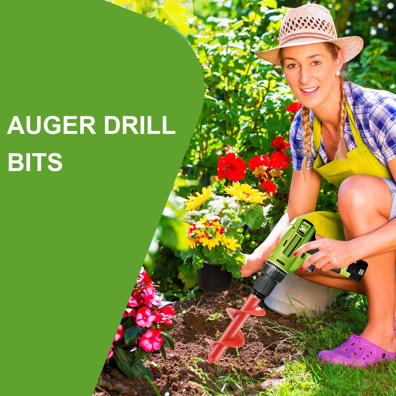 4 x 12 Inch Garden Auger Drill Bit for Planting - Hex Drive Bulb Planter Tool for Post Hole Digging, Flower Bulbs & Rapid Planting (Orange) - Perfect for Gardening, Landscaping & DIY Projects