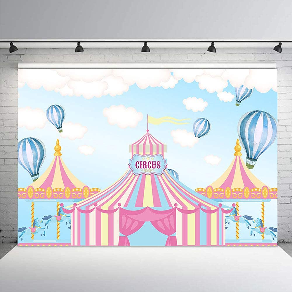 MEHOFOTO 7x5ft Blue Sky & White Clouds Hot Air Balloons Backdrop - Perfect for Birthday Parties, Baby Showers, Carnival & Circus Themed Events - Photography Studio Background Banner for Kids & Family Celebrations
