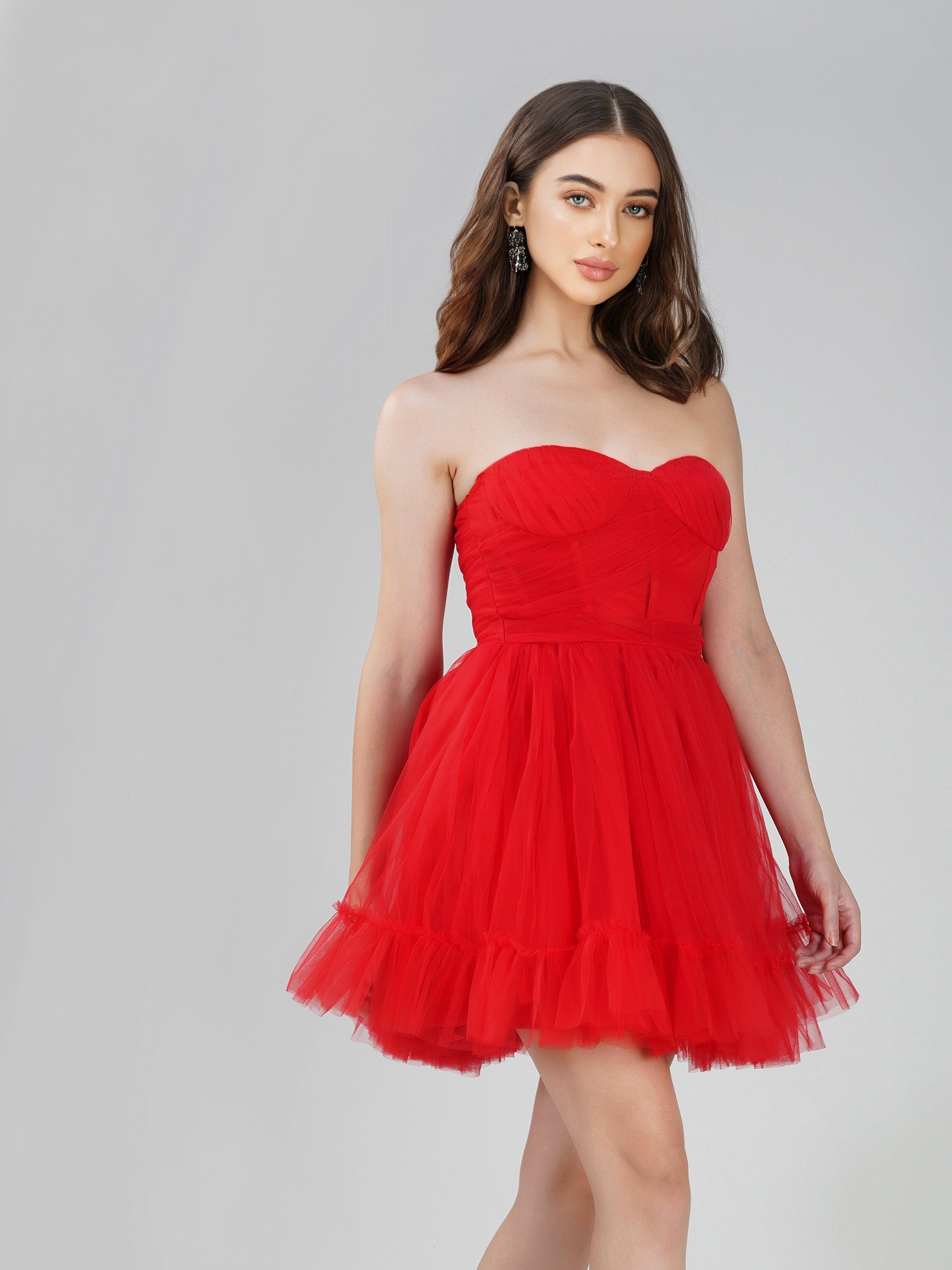 Lauren Red Tulle Mini Dress - Elegant Party Dress for Women, Formal & Prom Night Outfits | Perfect for Weddings, Dances & Special Occasions