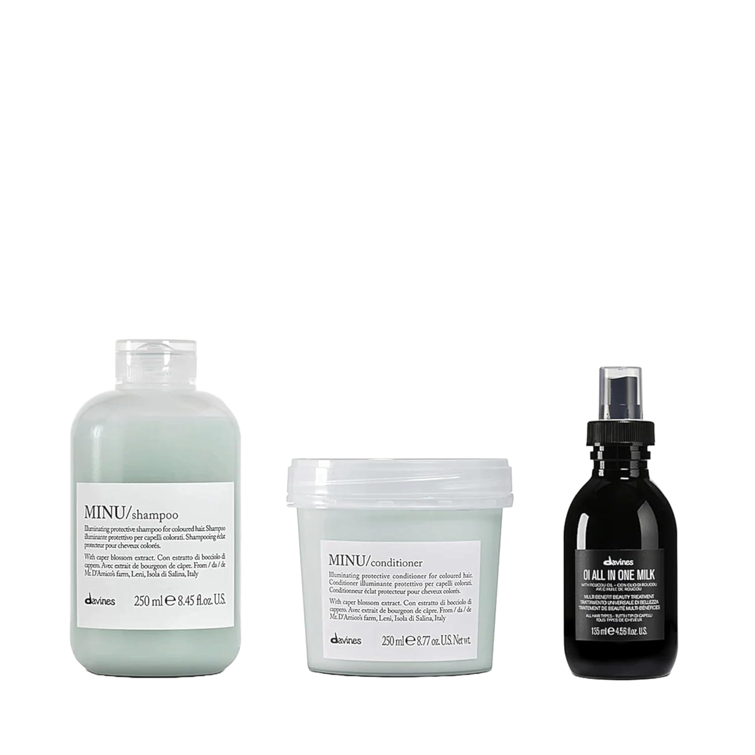 Davines All In One Milk Lotion + Minu Shampoo + Minu Conditioner Set | Hydrating Hair Care for Dry & Damaged Hair | Salon Quality Treatment for Smooth & Shiny Locks | Perfect for Daily Use & Professional Styling