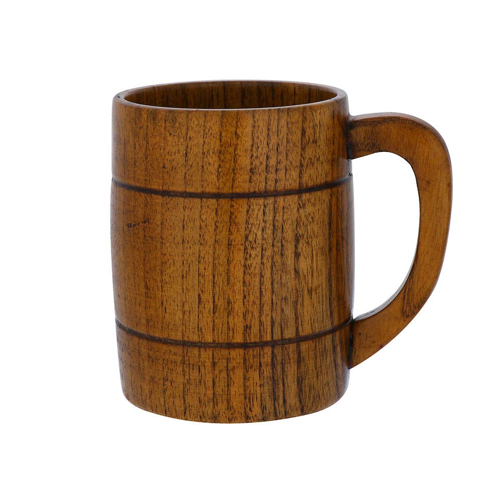 Handmade Wooden Travel Mug - Durable Jujube Wood Tea Cup for Coffee, Juice & Beer - Insulated Plastic Handle for Hot & Cold Drinks - Perfect for Camping, Hiking & Outdoor Adventures