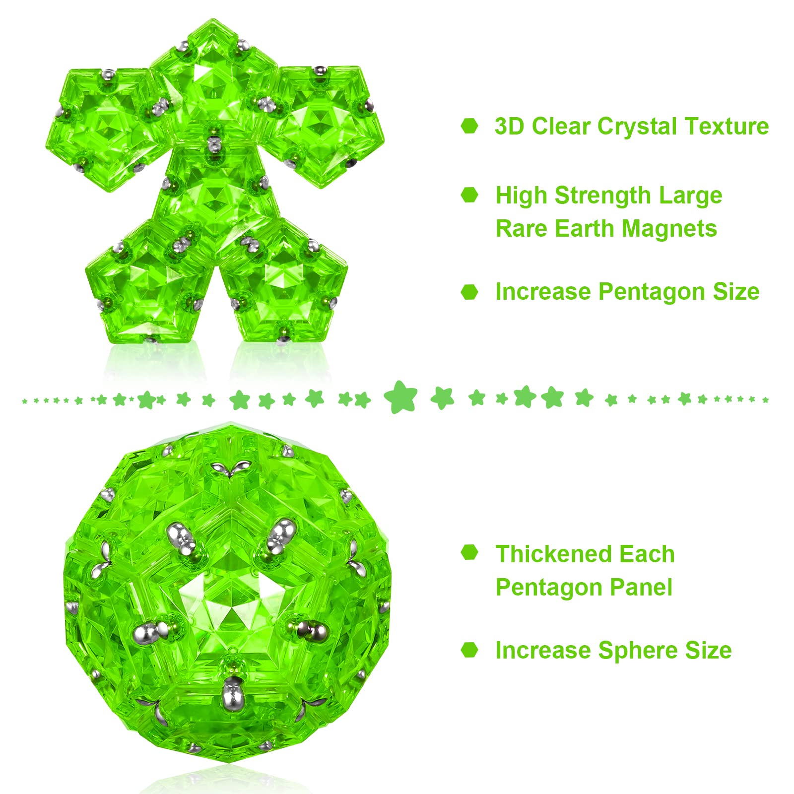 LAFFTRAK Magnetic Fidget Sphere Toy Set - 12 Piece Stress Relief Desk Toys for Adults with Crystal Bright Green Magnets | Sensory Fidget Toys for Anxiety Relief, Office, Home & Classroom Use