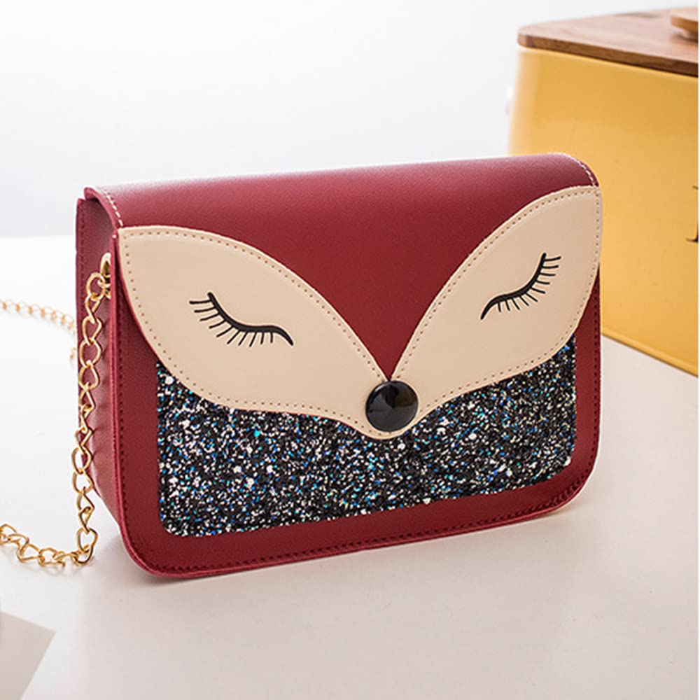 Cute Fox Sequins Leather Crossbody Shoulder Bag for Little Girls - Kids Fashion Purse for School, Party & Travel Gifts