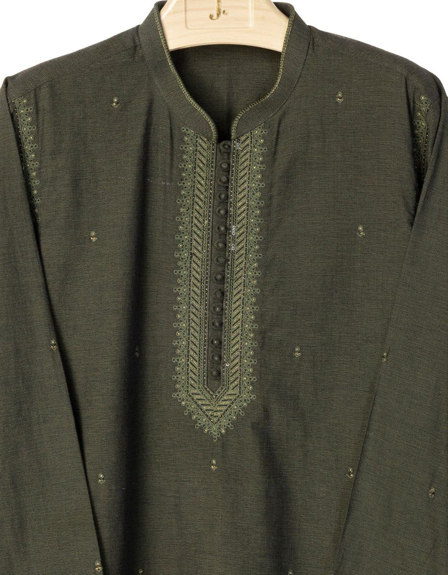 J. Junaid Jamshed Cotton Forest Green Kurta Trouser Set - Traditional Pakistani Outfit for Men - Perfect for Eid, Weddings & Cultural Events