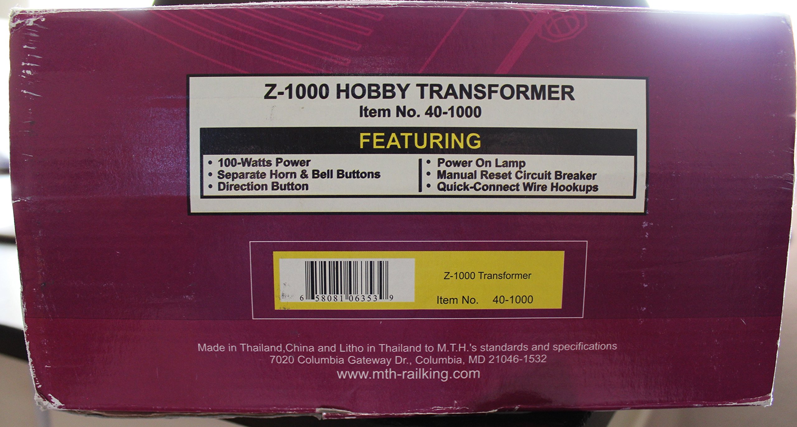 MTH Electric Trains Z-1000 Power Transformer for Model Railroads - Perfect for HO, O & G Scale Train Layouts & Collectors
