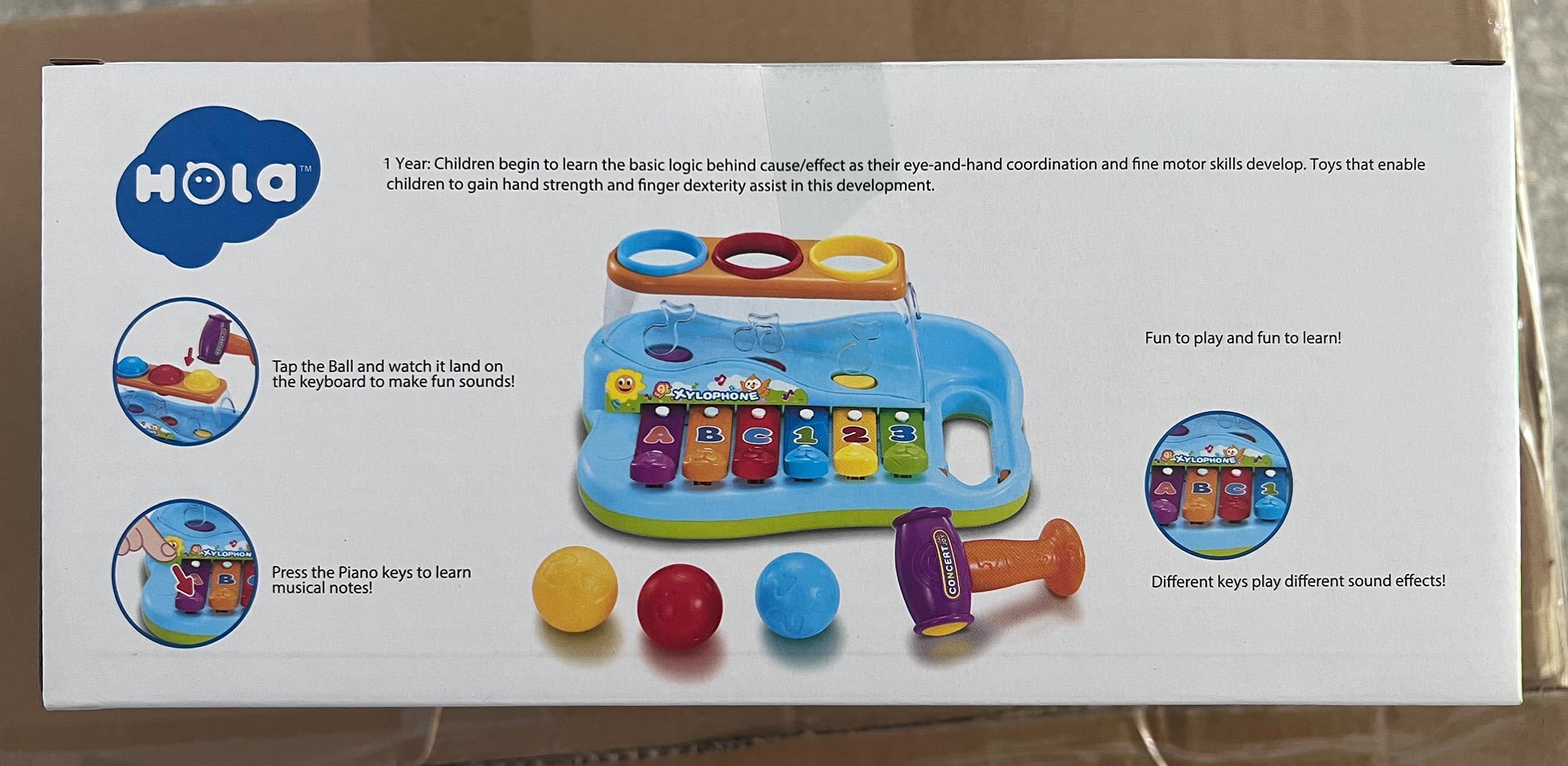 HOLA Pound & Tap Hammer Xylophone Toy for 1-3 Year Old Boys & Girls - Best Birthday Gift for 1 Year Old Baby | Early Learning Musical Instrument for Toddlers 12-18 Months | Perfect Easter Basket Stuffer & Educational Toy for Preschoolers (Playtime, Music Development, Sensory Learning)