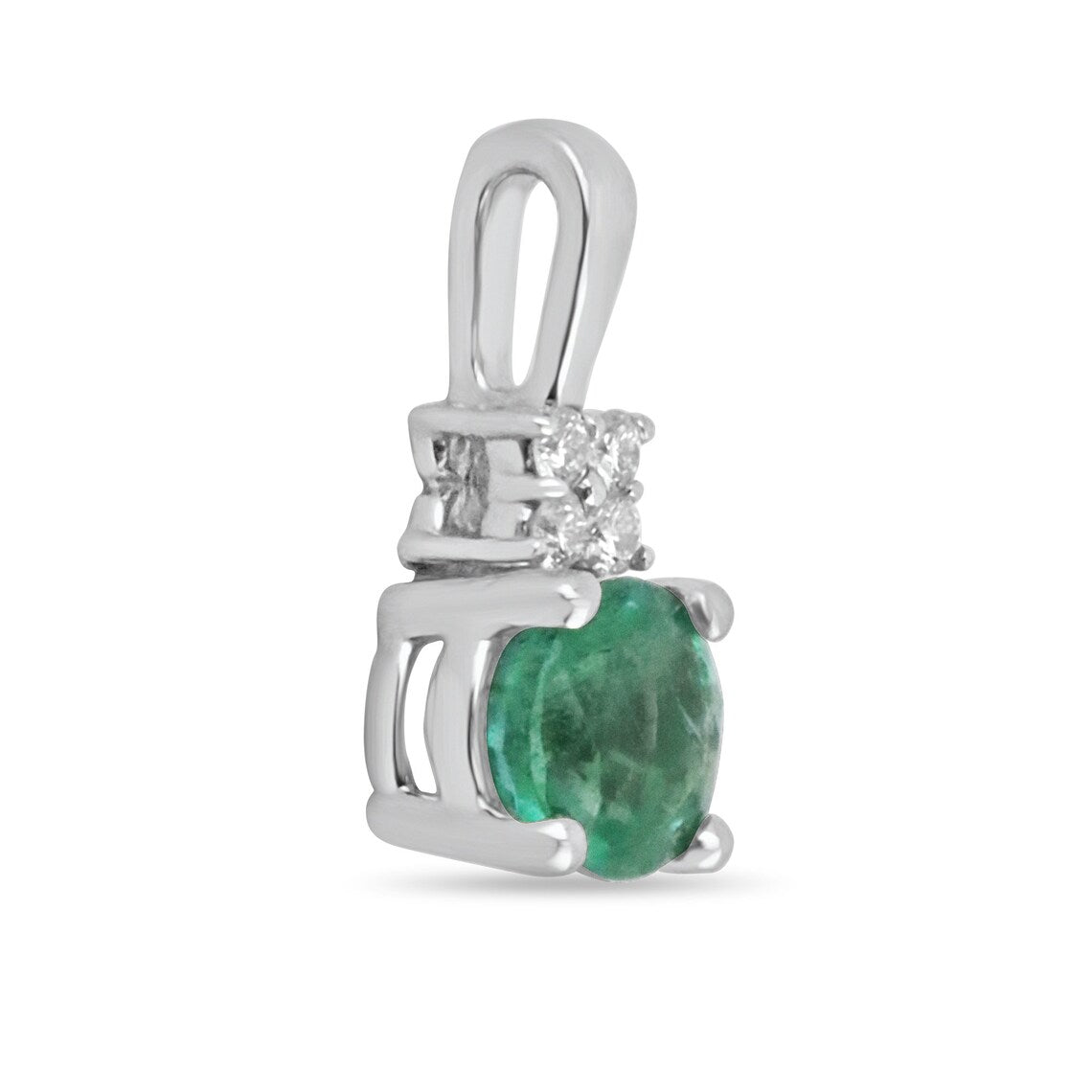 0.90tcw Petite Natural Emerald Round Cut Diamond Accent 14K White Gold Pendant Necklace - Elegant Gift for Women, Perfect for Weddings, Anniversaries & Special Occasions