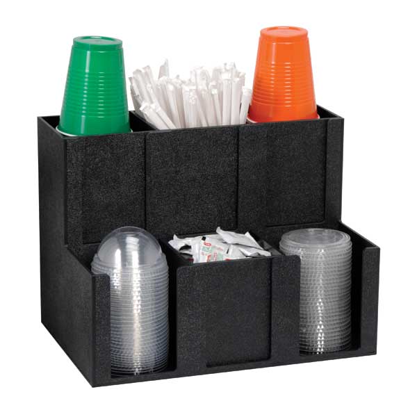 Dispense Rite MCD 6BT Countertop Organizer - 6 Compartment Cup, Lid, Straw & Condiment Holder for Restaurants, Cafes & Coffee Shops