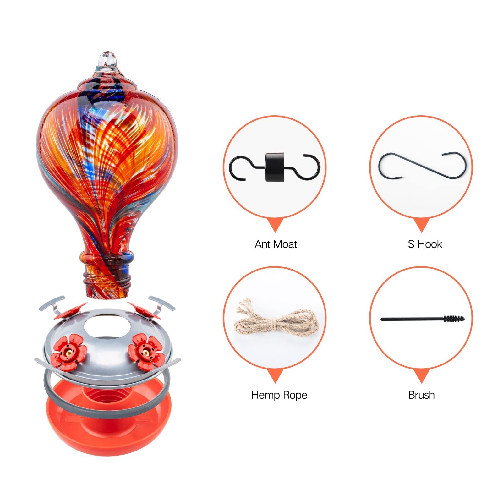 Premium Blown Glass Hummingbird Feeder - 32OZ Capacity with Vibrant Mexican Stripes Design for Garden & Backyard Decor | Attract Hummingbirds with This Elegant Muse Garden Feeder | Perfect for Outdoor Patio, Porch, and Bird Watching Enthusiasts