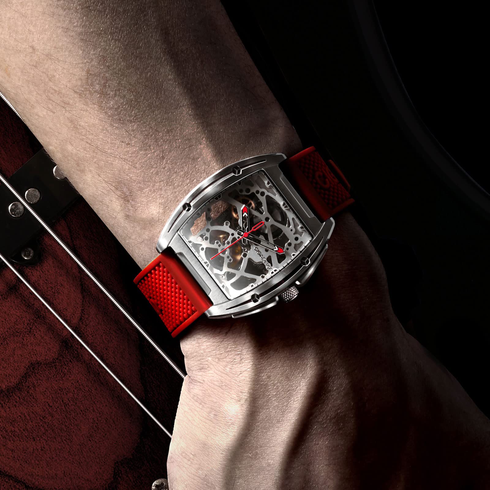 CIGA Design Z Series Automatic Mechanical Watch for Men & Women - Luxury Skeleton Tonneau Wristwatch with Leather & Silicone Strap, Stainless Steel Case, Waterproof Dress Watch - Perfect for Business, Formal Events & Gift Giving