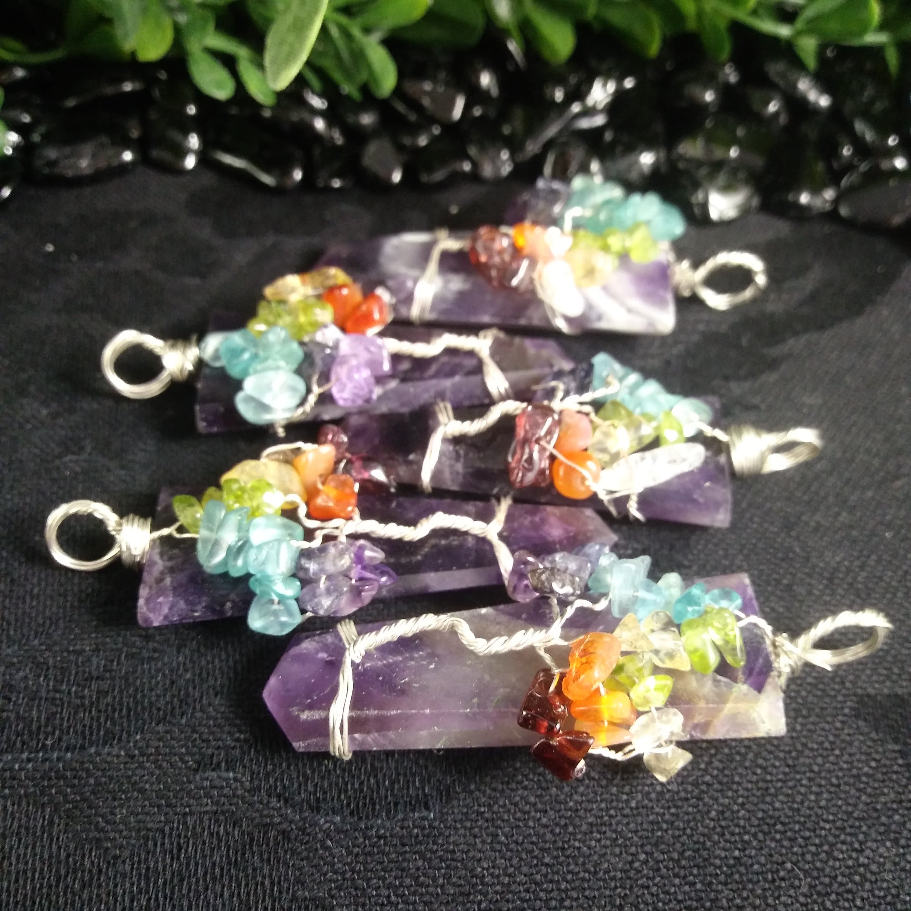 Chevron Amethyst Tree of Life Wire Wrapped Pendant Necklace | Healing Crystal Jewelry for Women | Spiritual Gift for Meditation & Energy Protection