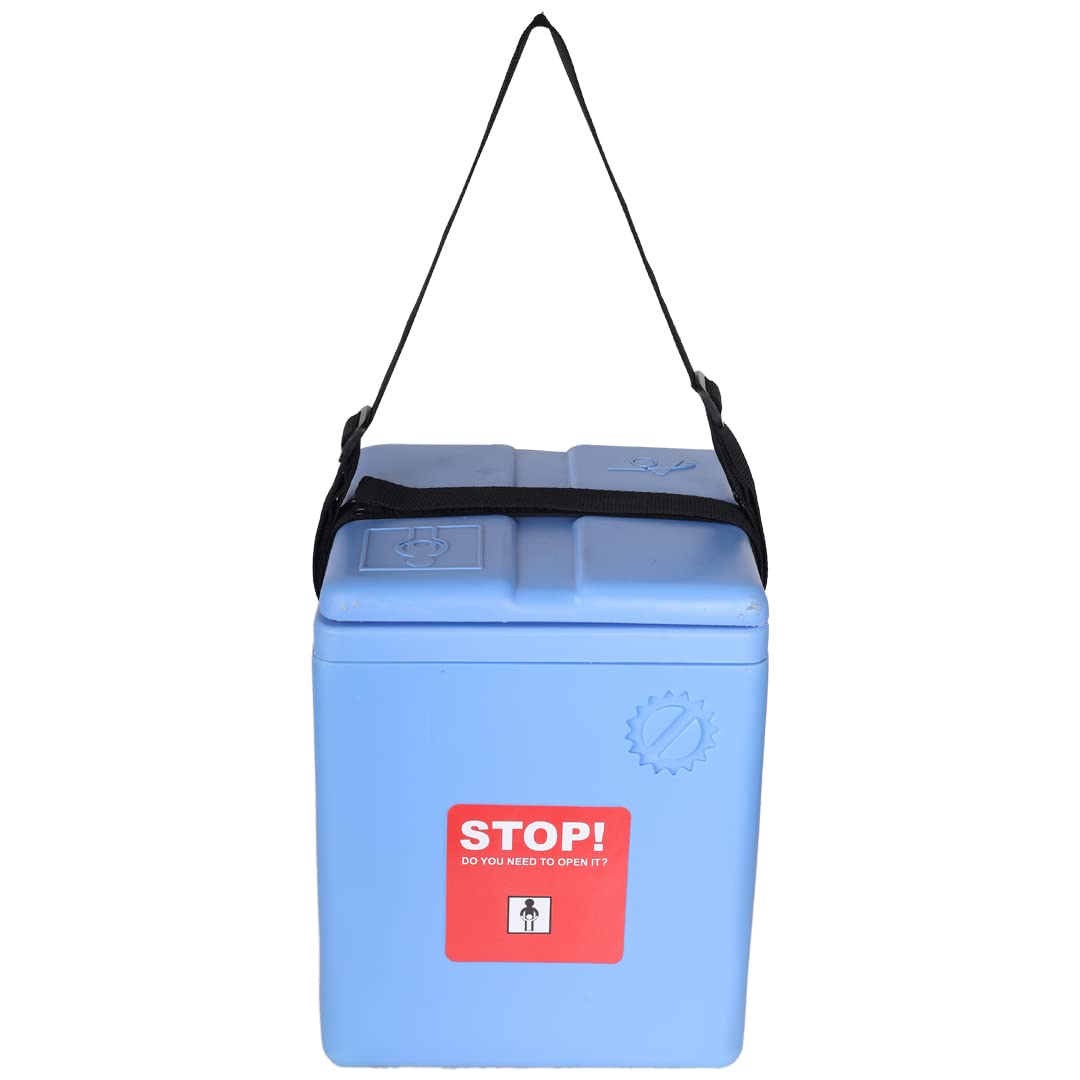 4 Ice Pack Vaccine Storage Carrier Box - Portable CFC-Free Polyurethane Insulated Cooler with Hinged Lid & Stopper (1.67L) - Perfect for Vaccines, Medications & Travel Essentials (Blue)