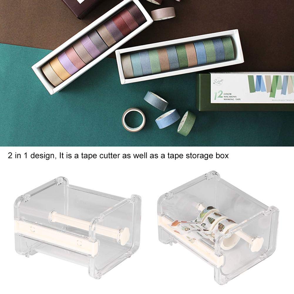 Hilitand Clear Plastic Washi Tape Dispenser - Transparent Tape Cutter & Roll Holder for Office, School, Crafting & Scrapbooking (White) - Perfect for Organizing Desk Supplies, Gift Wrapping & DIY Projects