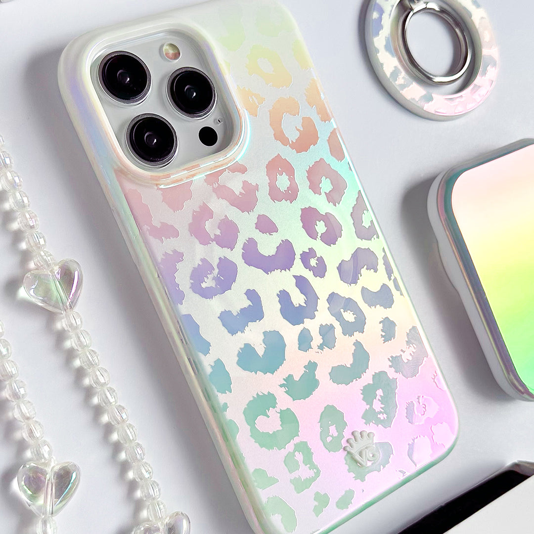 White Opal Leopard Print iPhone Case - Stylish Protective Cover for iPhone 13/14/15 Pro Max - Perfect for Fashion Lovers & Trendy Accessories