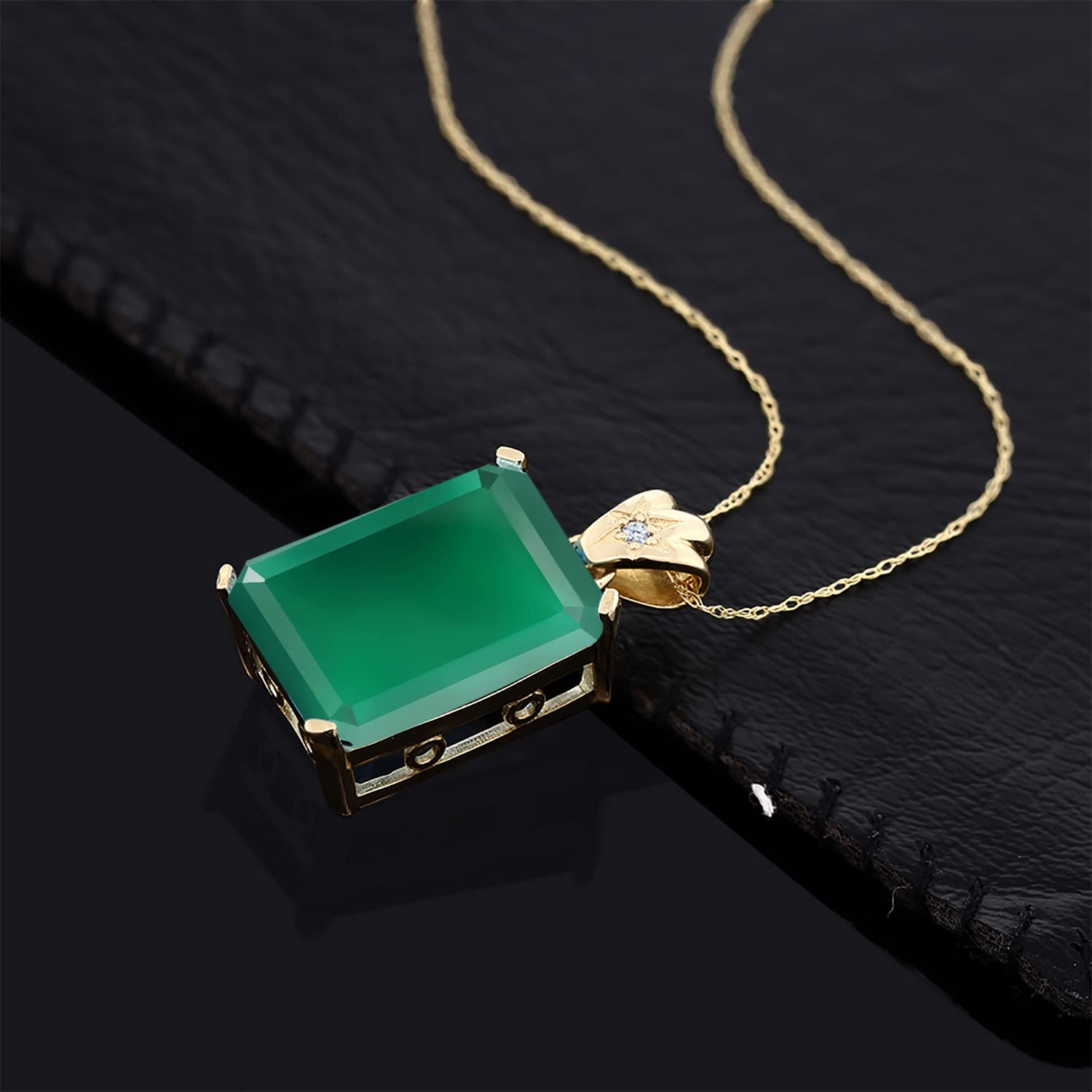 18K Yellow Gold Plated Silver Emerald Cut Gemstone Birthstone Pendant Necklace - 18X13MM Center Stone with 1.8MM Round Accents | Elegant Fine Jewelry Gift for Women, Wife, Mom | 18 Inch Chain Included | Perfect for Birthdays, Anniversaries & Special Occasions