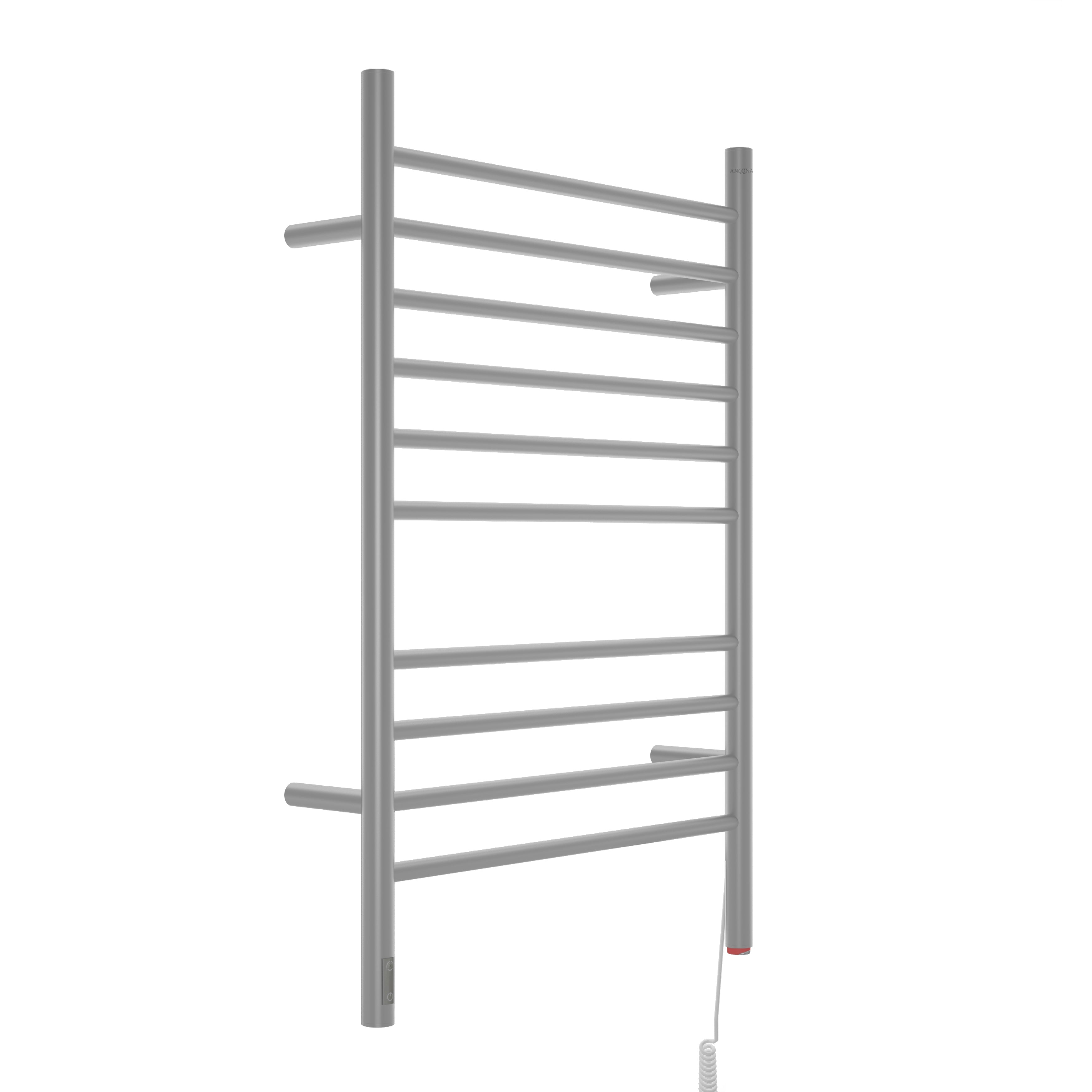Argenta OBT 10 Bar Hardwired & Plug-in Electric Towel Warmer with Built-in Timer - Brushed Stainless Steel - Perfect for Bathrooms, Spas & Luxury Homes