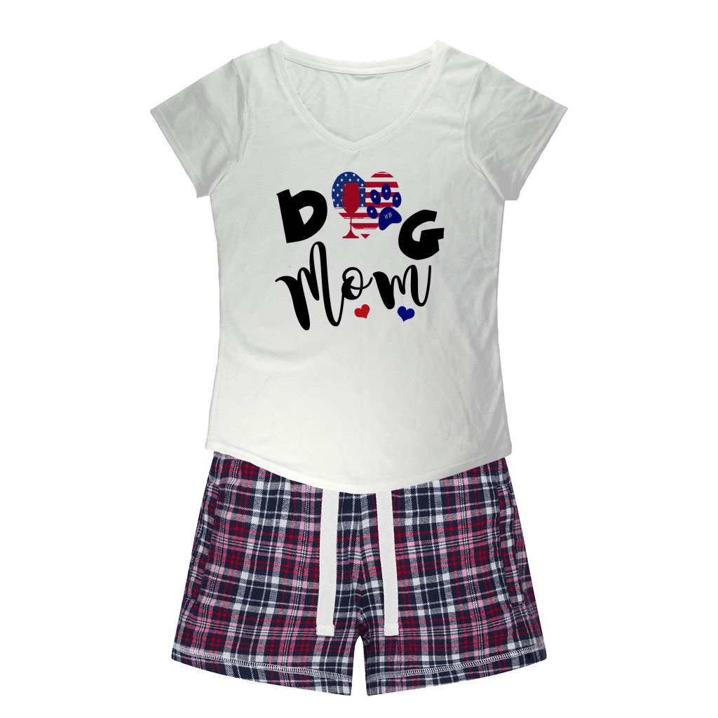 American Dog Mom Girls Sleepy Tee and Flannel Short Set - Cute Matching Pajamas for Women & Dog Lovers - Perfect for Lounging, Sleepovers and Pet Mom Bonding Time