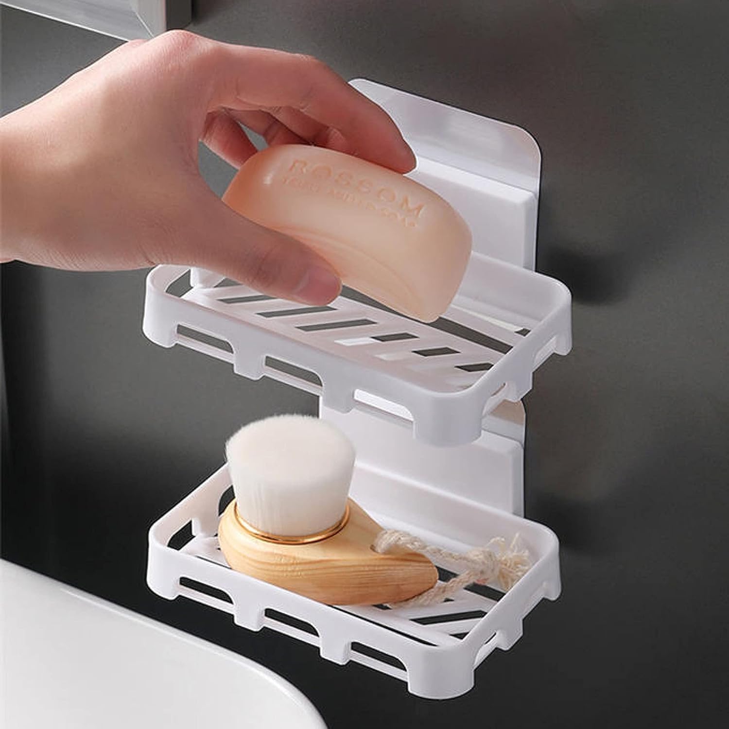 Arawaza 4-Pack Plastic Soap Holder for Bathroom & Kitchen - Wall-Mounted Soap Dish Stand with Drainage Holes - Perfect for Shower, Sink, and Countertop Organization (Clearance Deal)