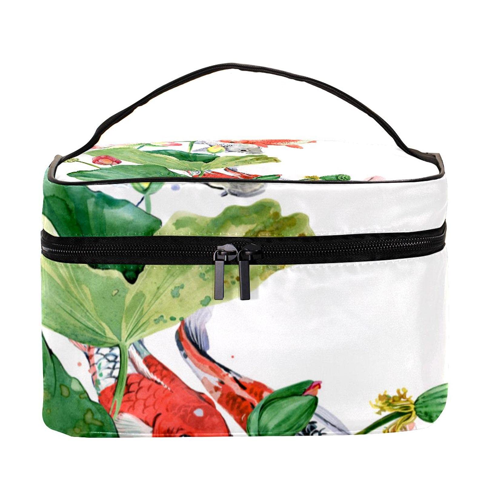 Watercolor Lotus Carp Travel Makeup Bag - Large Cosmetic Organizer with Zipper - Perfect Toiletry Bag for Women & Girls - Ideal for Travel, Gym, and Daily Makeup Storage