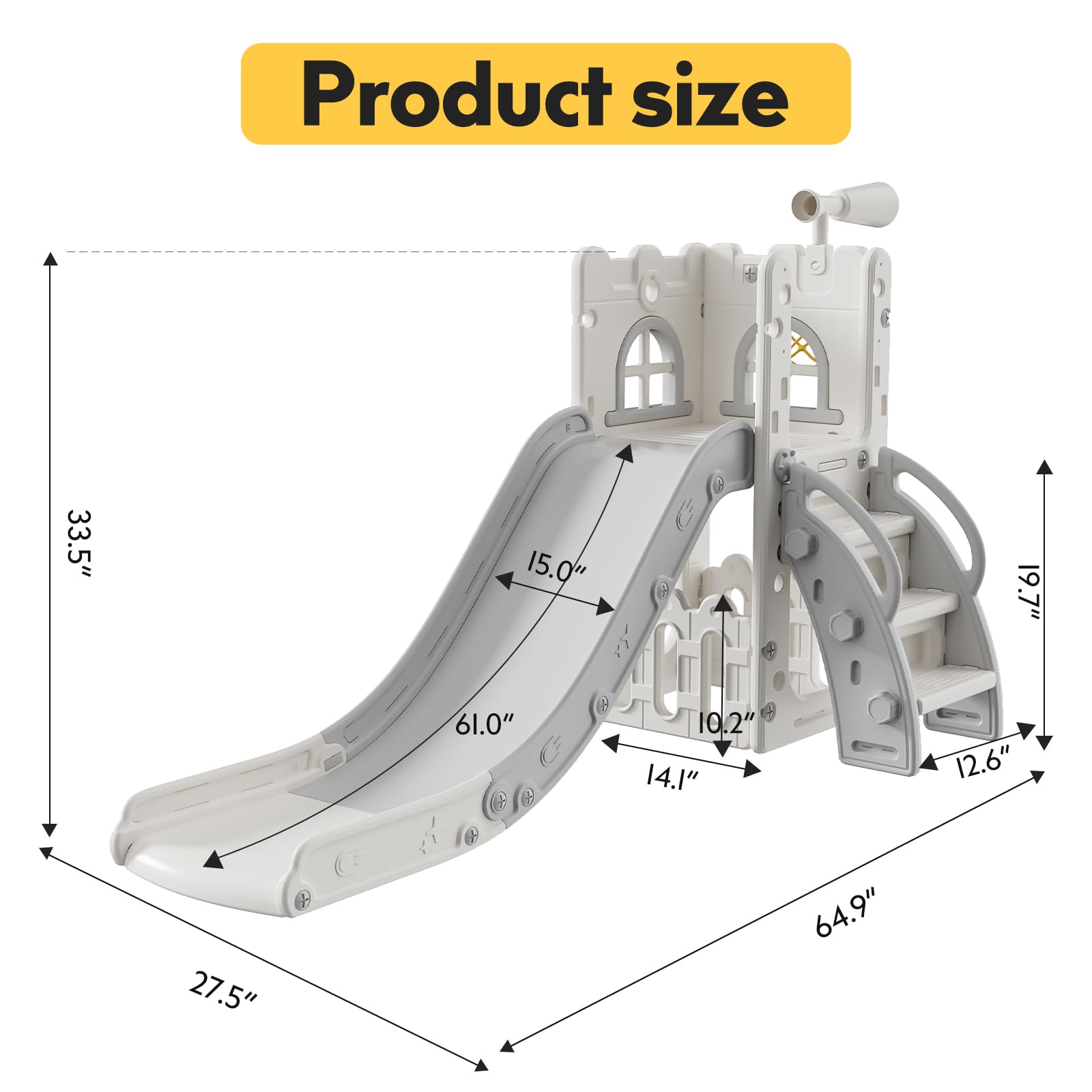 Best Toddler Slide for Kids 1-3 Years - Indoor/Outdoor Playset with Storage & Non-Slip Steps - Safe Baby Slide for Boys & Girls (White Gray) - Perfect for Backyard, Playroom & Birthday Gifts