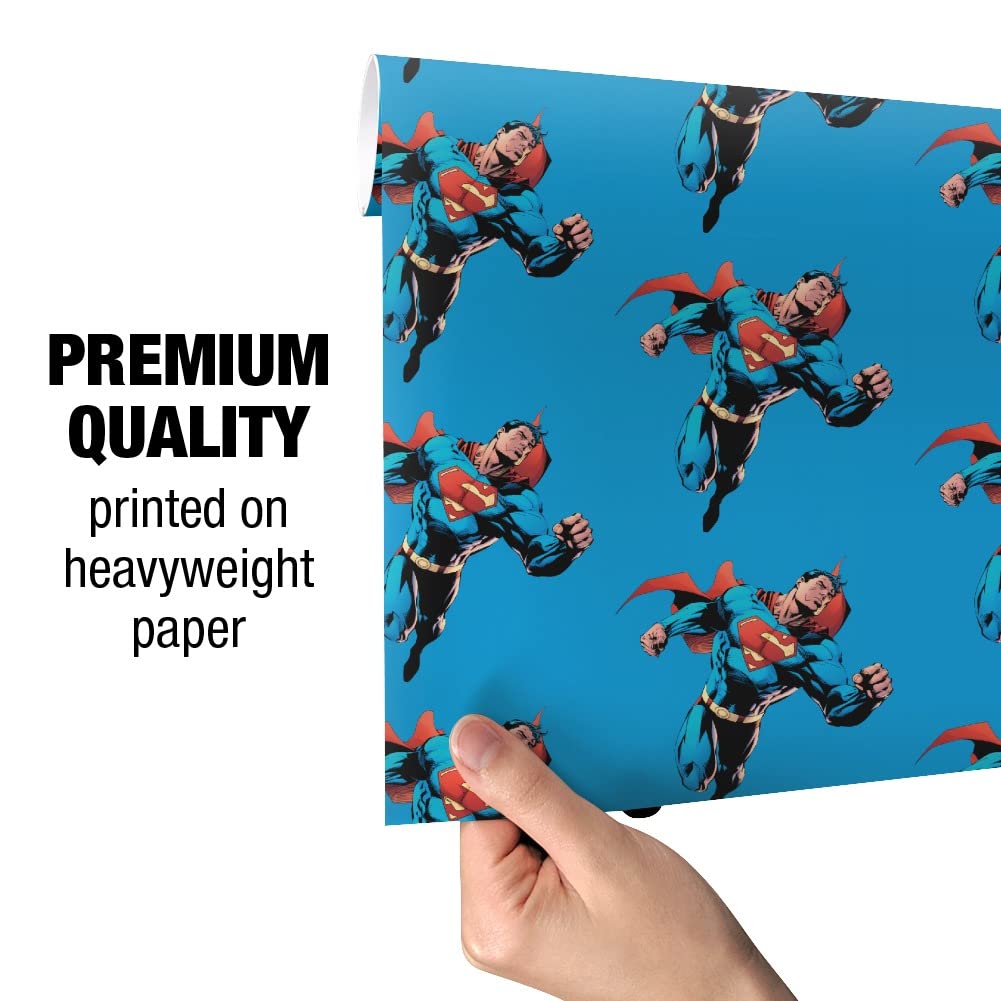 Superman Gift Wrap Paper Rolls - Premium Superhero Wrapping Paper for Birthdays, Parties & Holidays - DC Comics Character Themed Present Wrapping Paper for Gifts, Events & Special Occasions